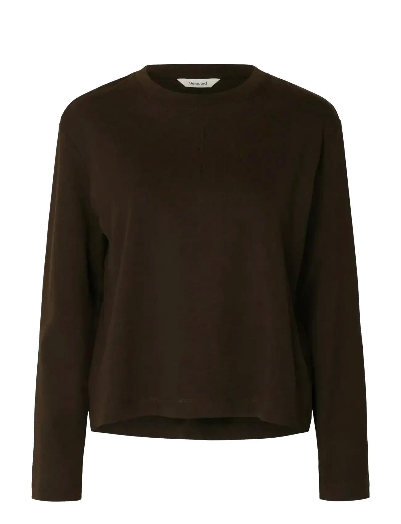 Selected SLWESSENTIAL LS BOXY TEE NOOS - Selected - DELICIOSO / brown