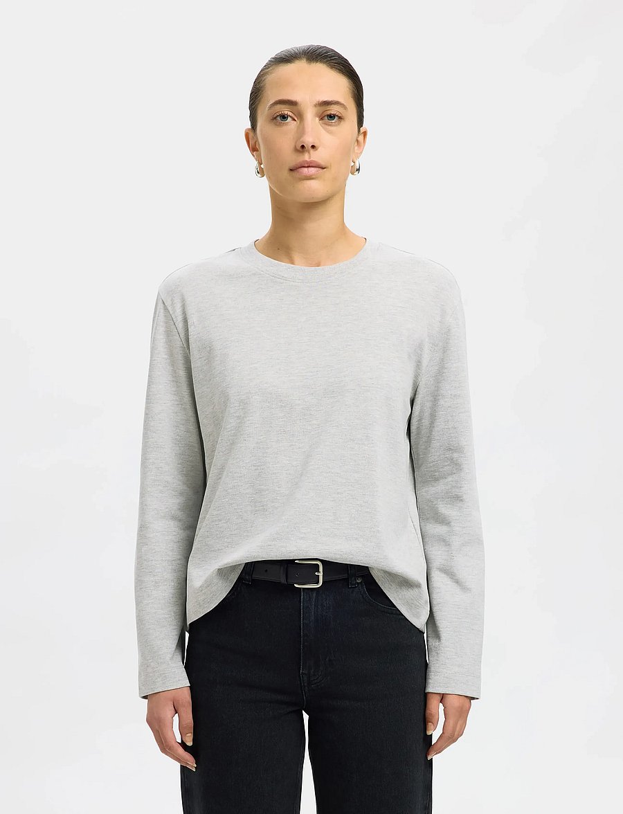Selected - SLWESSENTIAL LS BOXY TEE NOOS - langærmede toppe - light grey melange - 0