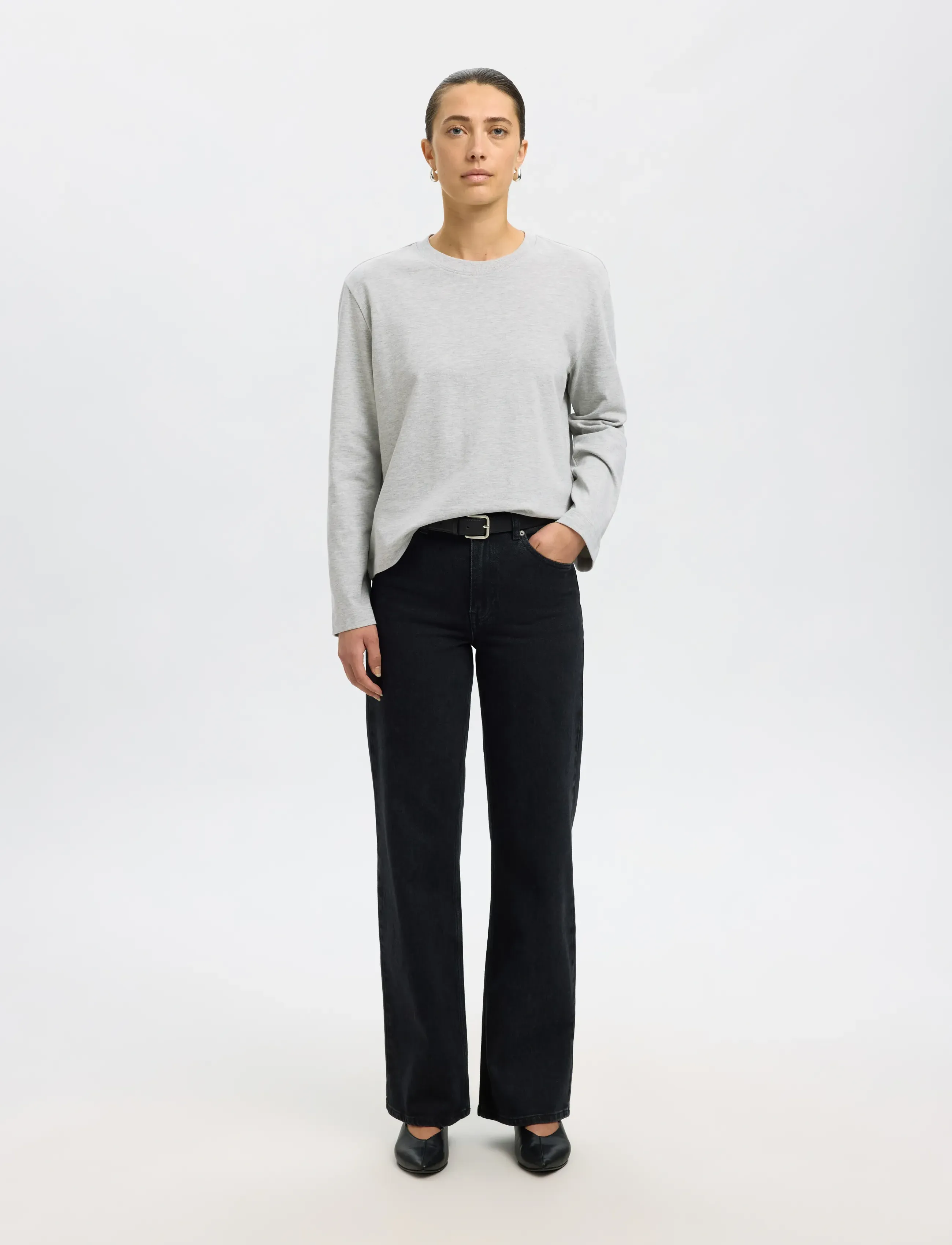 Selected - SLWESSENTIAL LS BOXY TEE NOOS - langærmede toppe - light grey melange - 4