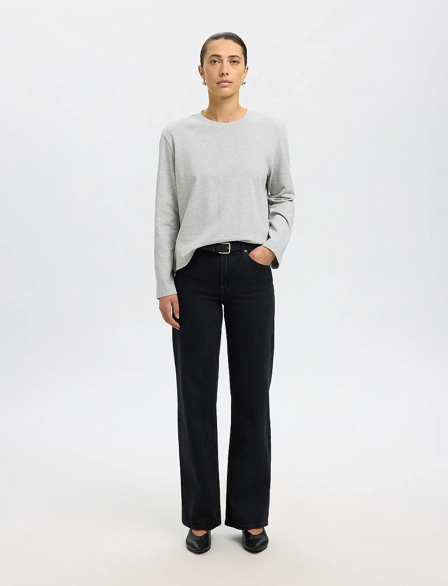 Selected - SLWESSENTIAL LS BOXY TEE NOOS - langærmede toppe - light grey melange - 4