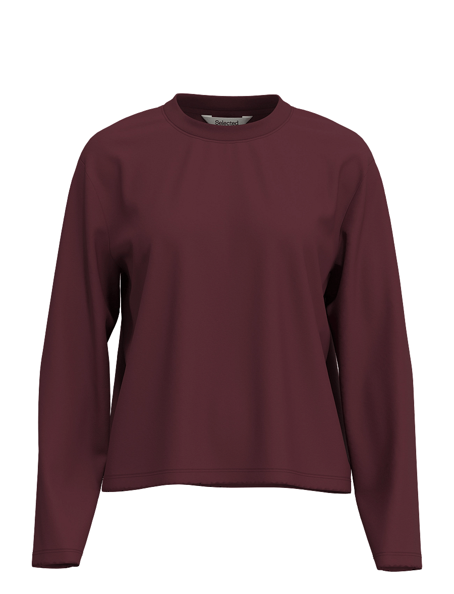 Selected - SLWESSENTIAL LS BOXY TEE NOOS - langärmlige tops - tawny port - 0