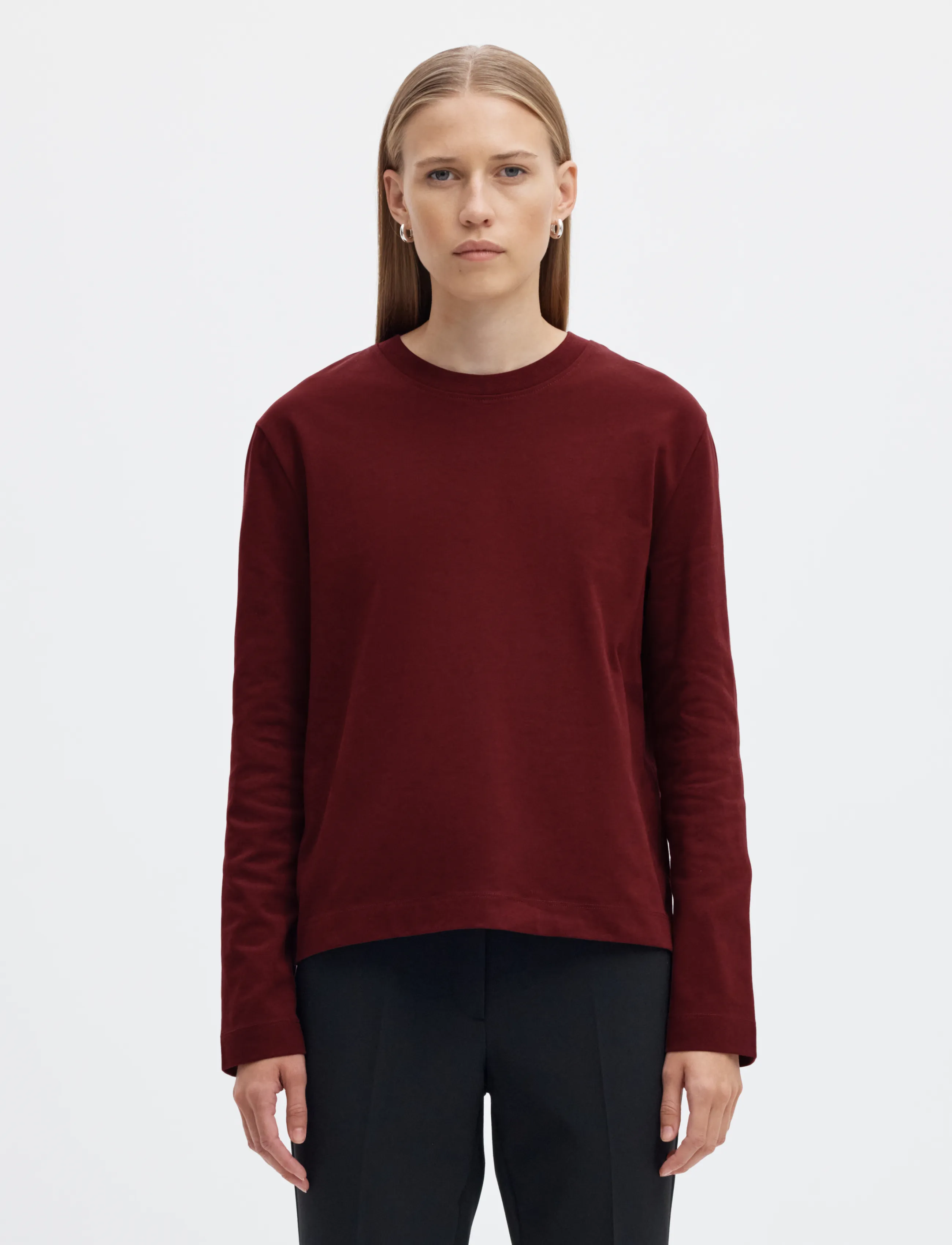 Selected SLWESSENTIAL LS BOXY TEE NOOS - Selected - TAWNY PORT / burgundy