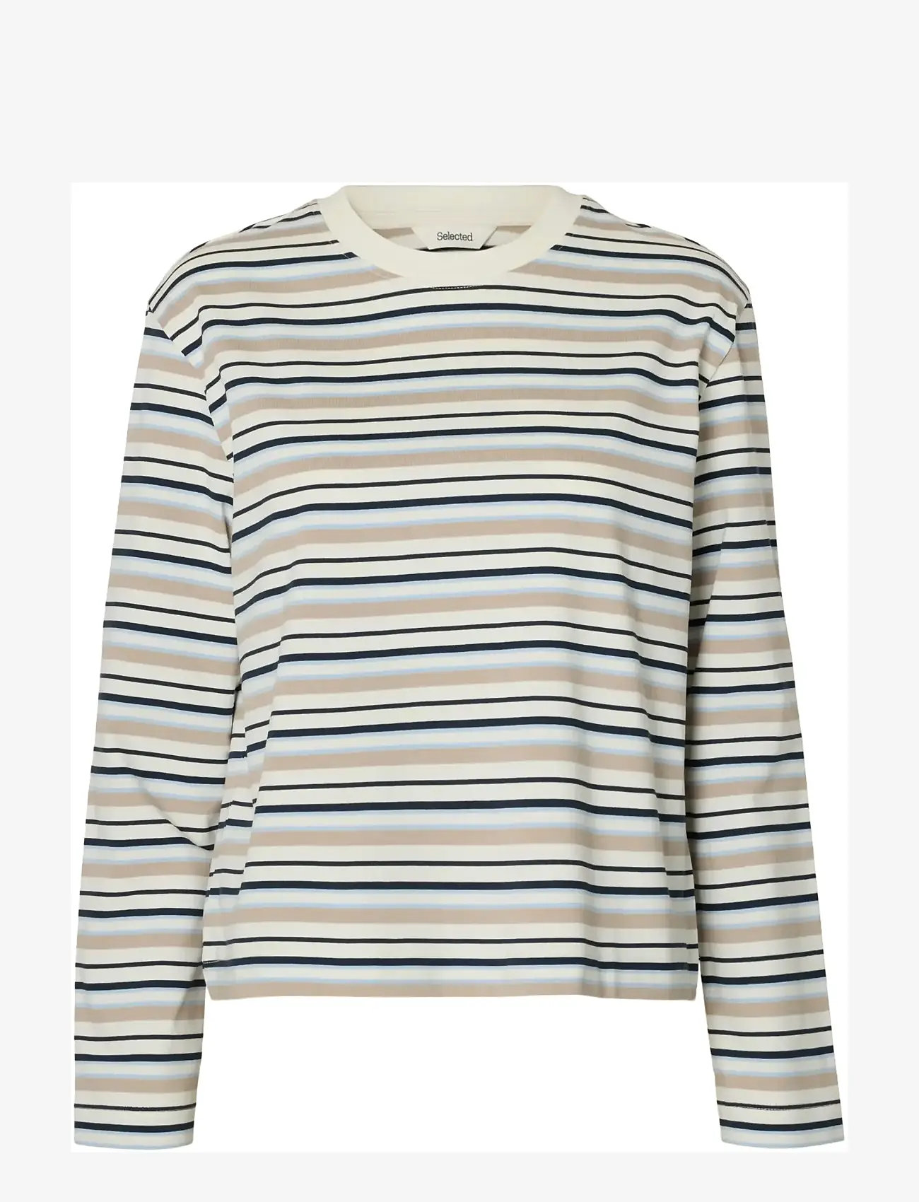 Selected - SLWESSENTIAL LS STRIPED BOXY TEE NOOS - long-sleeved tops - cashmere blue - 1