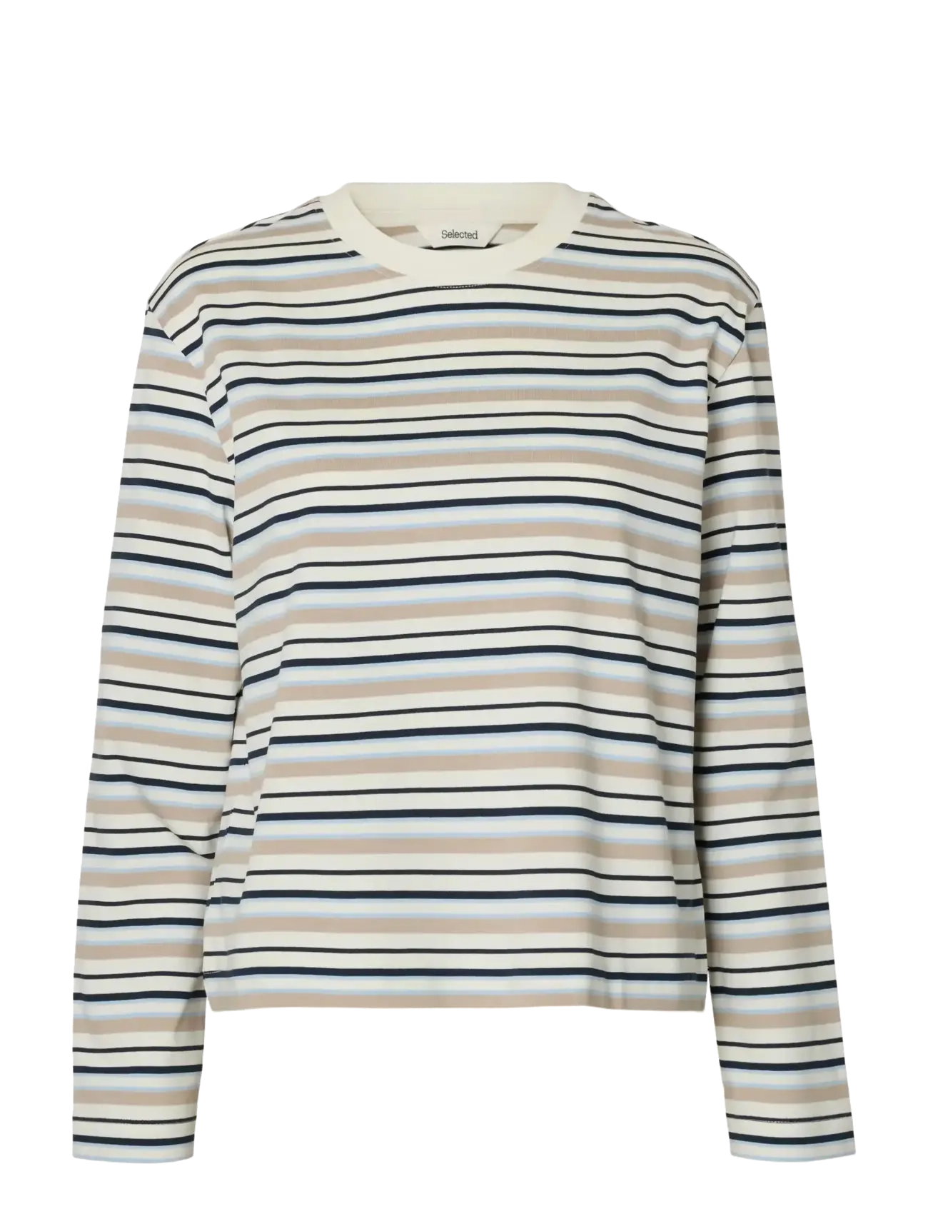 Selected SLWESSENTIAL LS STRIPED BOXY TEE NOOS - Tøj - CASHMERE BLUE / multi