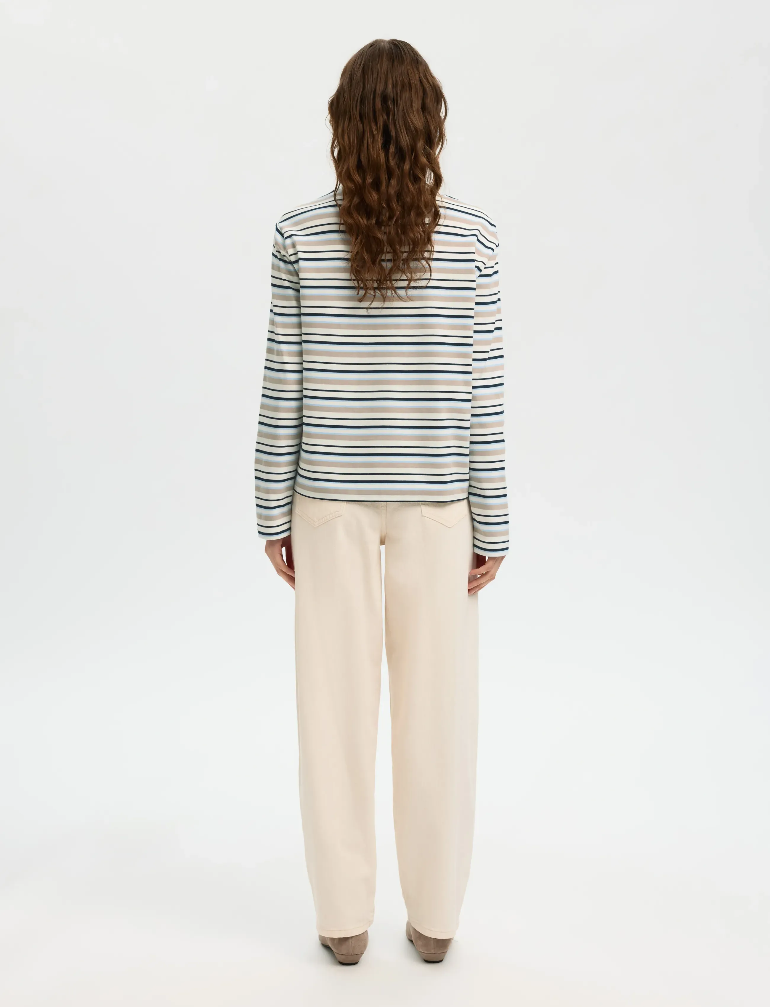 Selected - SLWESSENTIAL LS STRIPED BOXY TEE NOOS - langärmlige tops - cashmere blue - 2