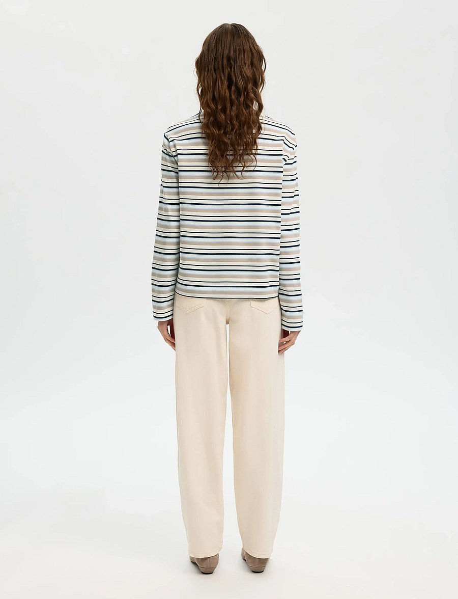Selected - SLWESSENTIAL LS STRIPED BOXY TEE NOOS - langärmlige tops - cashmere blue - 2