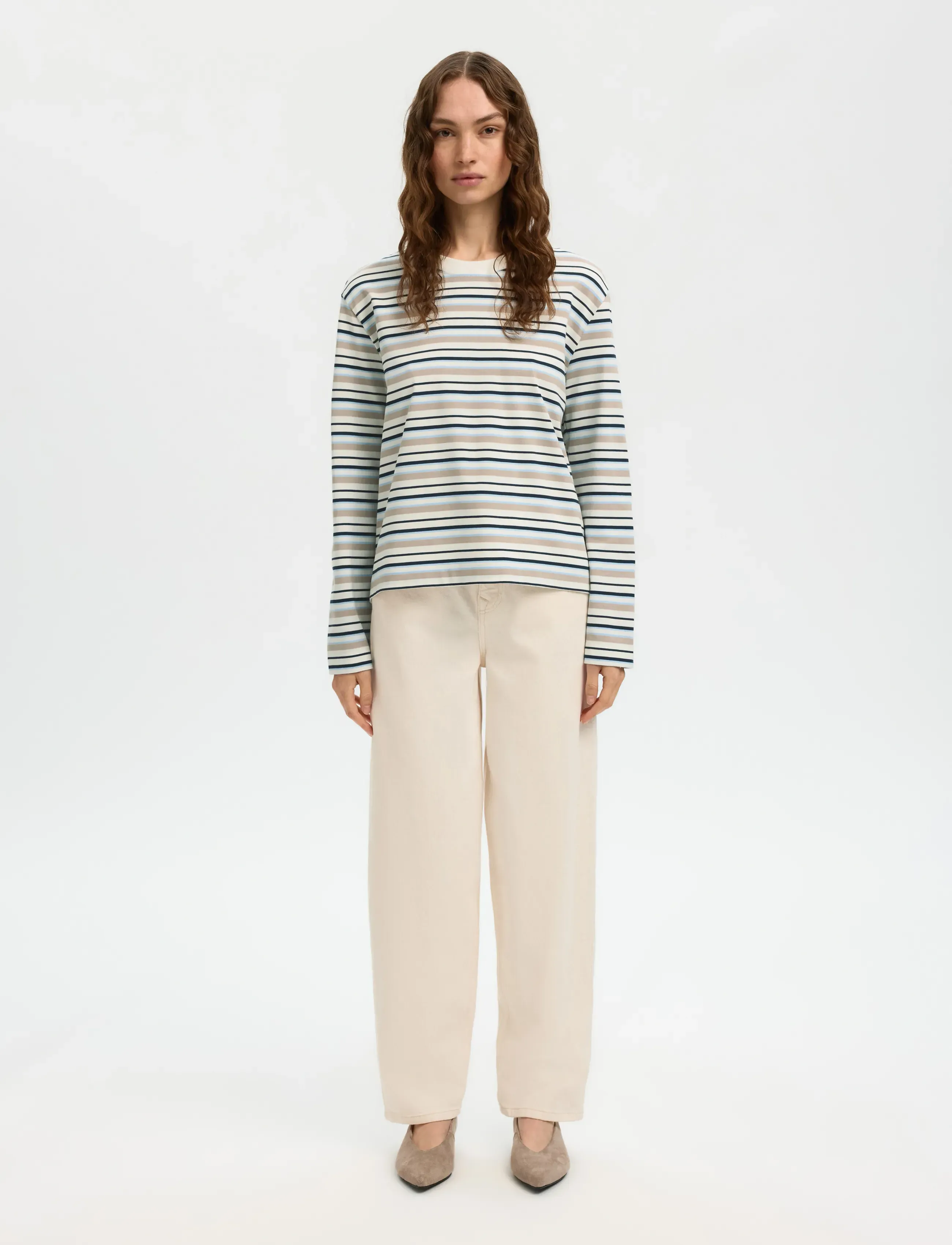 Selected - SLWESSENTIAL LS STRIPED BOXY TEE NOOS - langärmlige tops - cashmere blue - 3