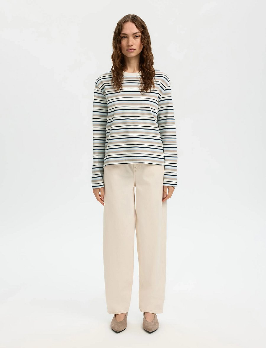 Selected - SLWESSENTIAL LS STRIPED BOXY TEE NOOS - langärmlige tops - cashmere blue - 3