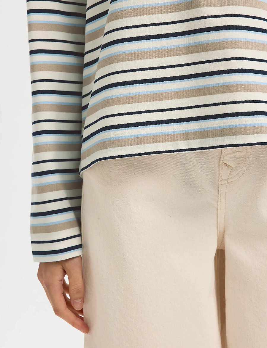 Selected - SLWESSENTIAL LS STRIPED BOXY TEE NOOS - langärmlige tops - cashmere blue - 4