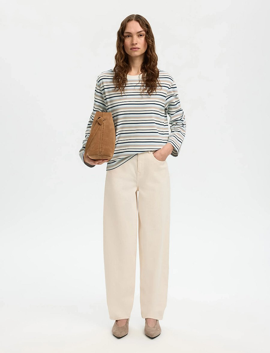 Selected - SLWESSENTIAL LS STRIPED BOXY TEE NOOS - langärmlige tops - cashmere blue - 5