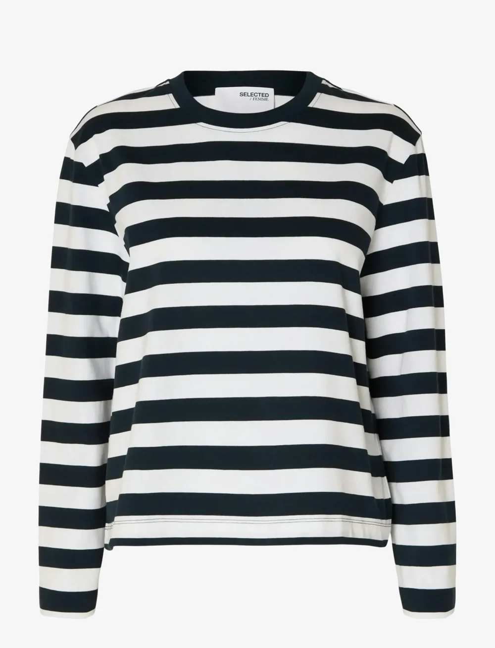 Selected - SLFESSENTIAL LS STRIPED BOXY TEE NOOS - long-sleeved tops - dark sapphire - 1