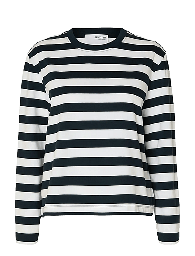 Selected SLWESSENTIAL LS STRIPED BOXY TEE NOOS - Long-sleeved tops - DARK SAPPHIRE / multi