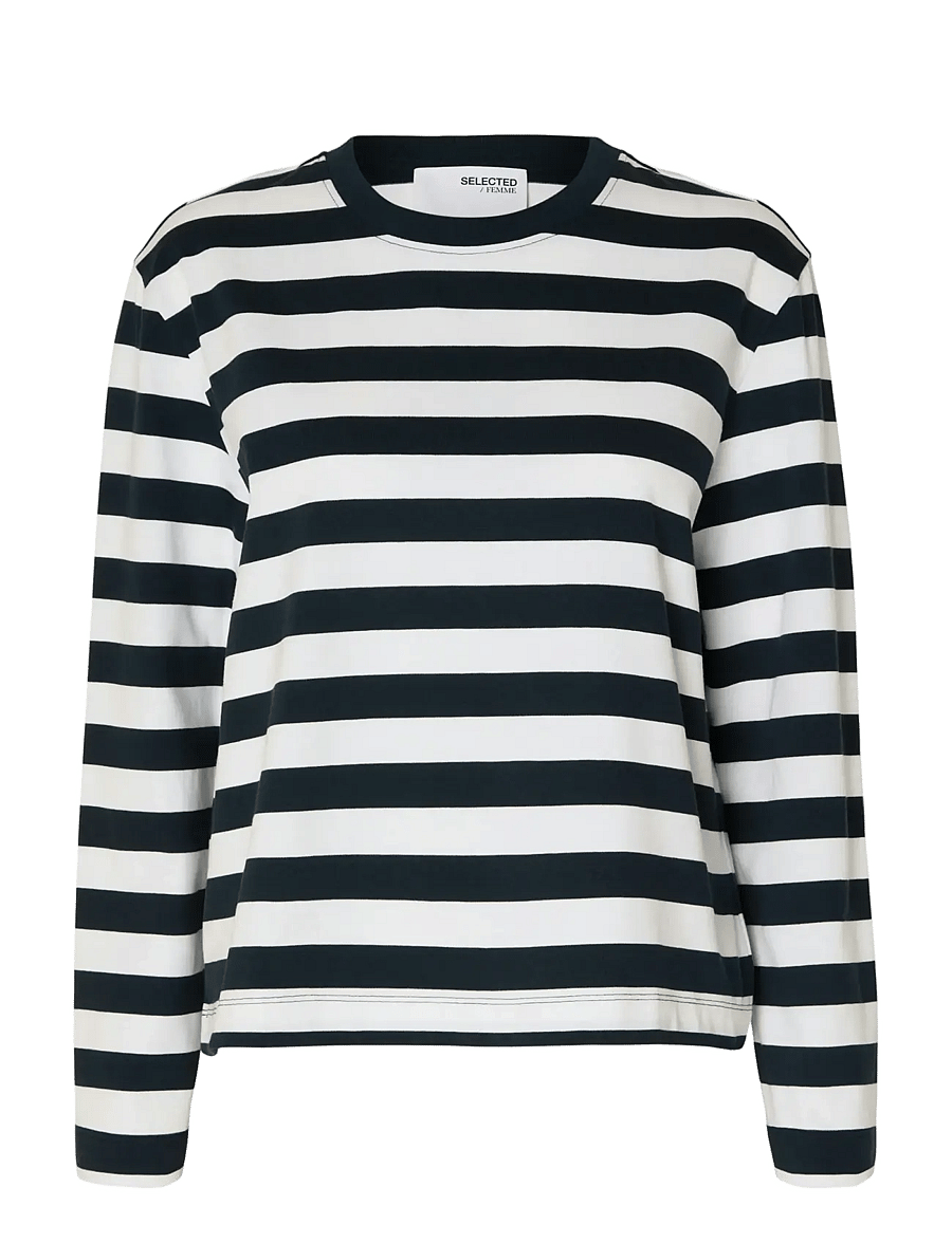 Selected - SLWESSENTIAL LS STRIPED BOXY TEE NOOS - langärmlige tops - dark sapphire - 1