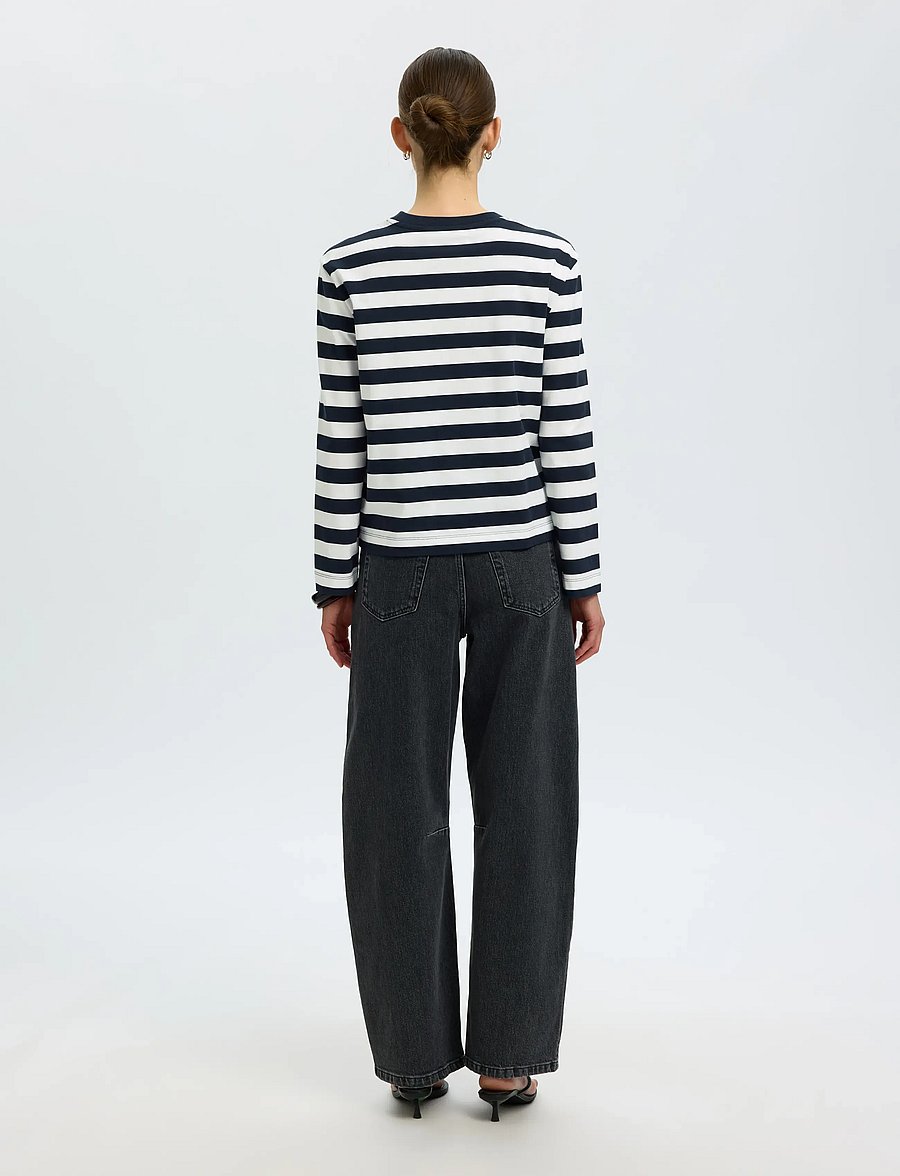 Selected - SLWESSENTIAL LS STRIPED BOXY TEE NOOS - langärmlige tops - dark sapphire - 3