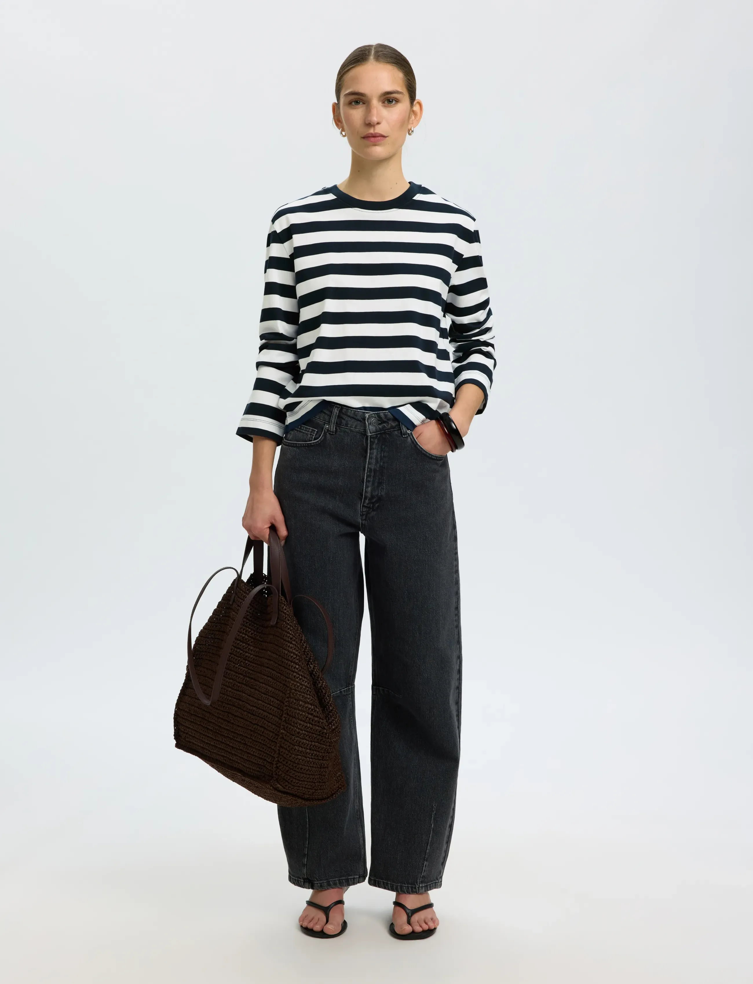 Selected - SLWESSENTIAL LS STRIPED BOXY TEE NOOS - langærmede toppe - dark sapphire - 4