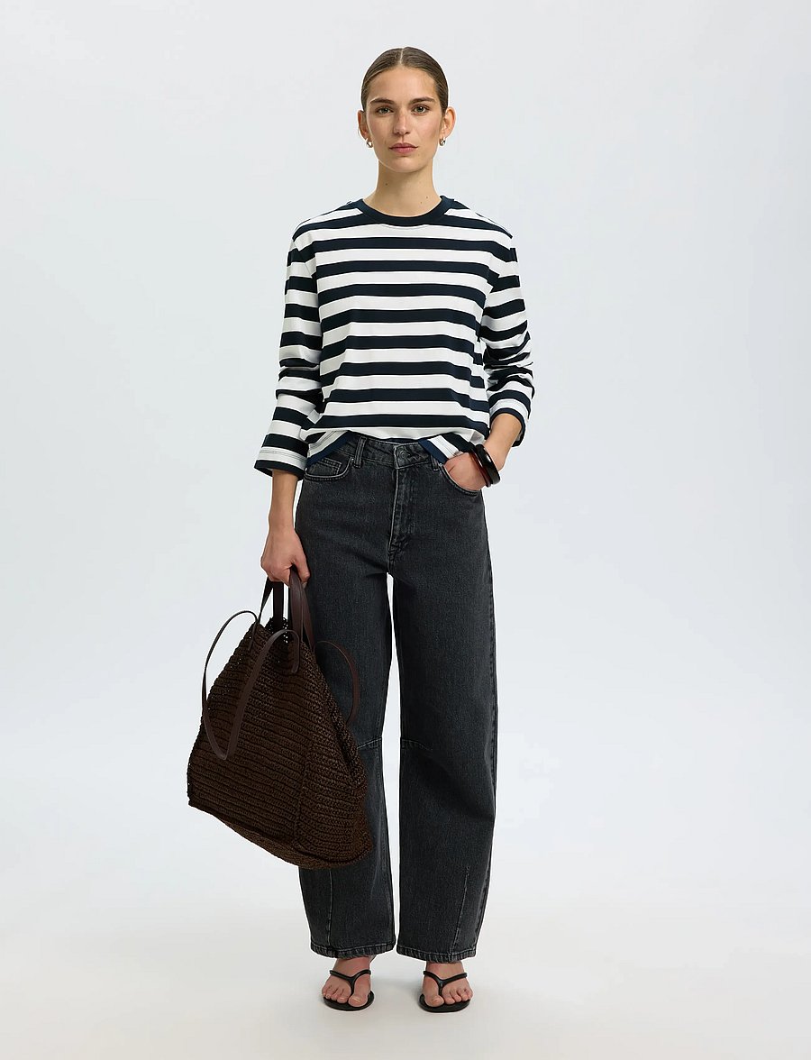 Selected - SLWESSENTIAL LS STRIPED BOXY TEE NOOS - langärmlige tops - dark sapphire - 4