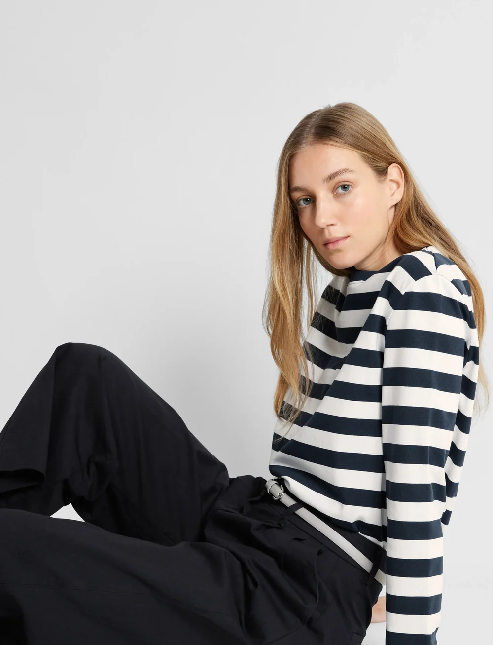 Selected - SLFESSENTIAL LS STRIPED BOXY TEE NOOS - long-sleeved tops - dark sapphire - 5