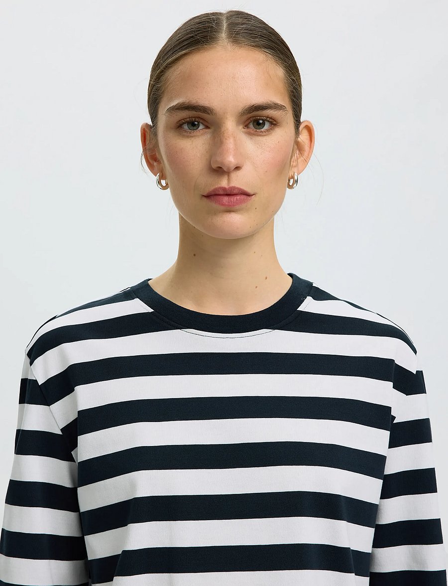 Selected - SLWESSENTIAL LS STRIPED BOXY TEE NOOS - langärmlige tops - dark sapphire - 5
