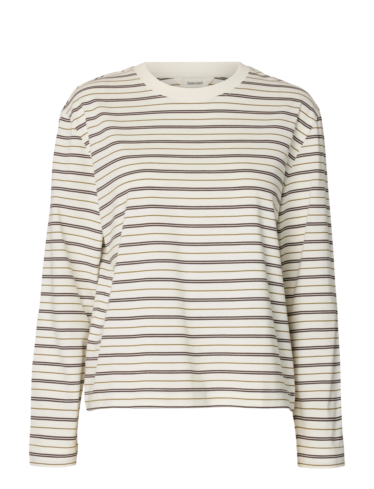Selected SLWESSENTIAL LS STRIPED BOXY TEE NOOS - Kläder - DELICIOSO / cream