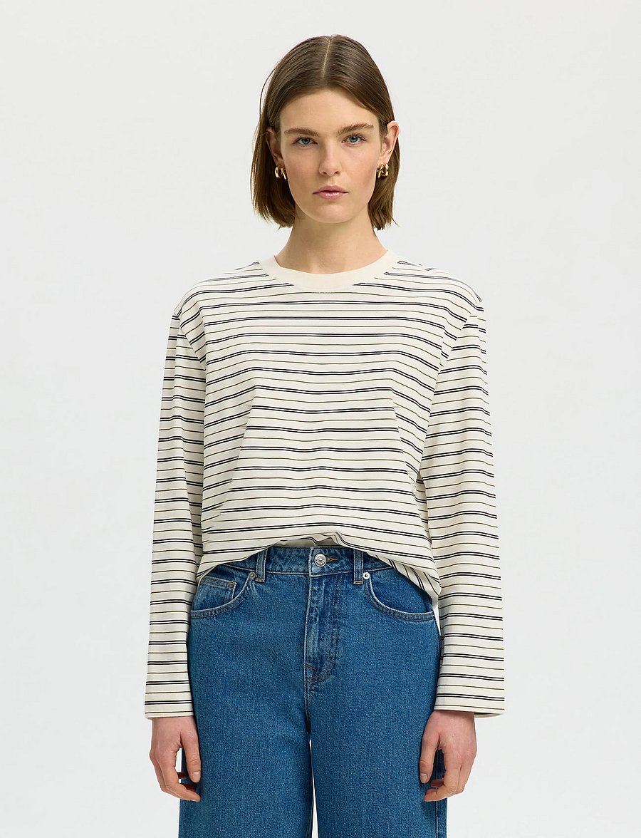 Selected - SLWESSENTIAL LS STRIPED BOXY TEE NOOS - langärmlige tops - delicioso - 0