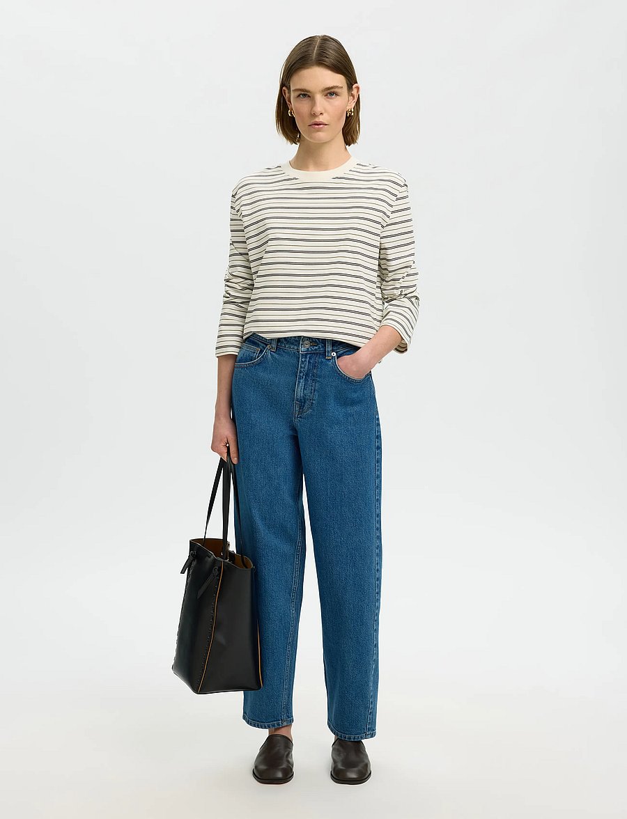 Selected - SLWESSENTIAL LS STRIPED BOXY TEE NOOS - langärmlige tops - delicioso - 5