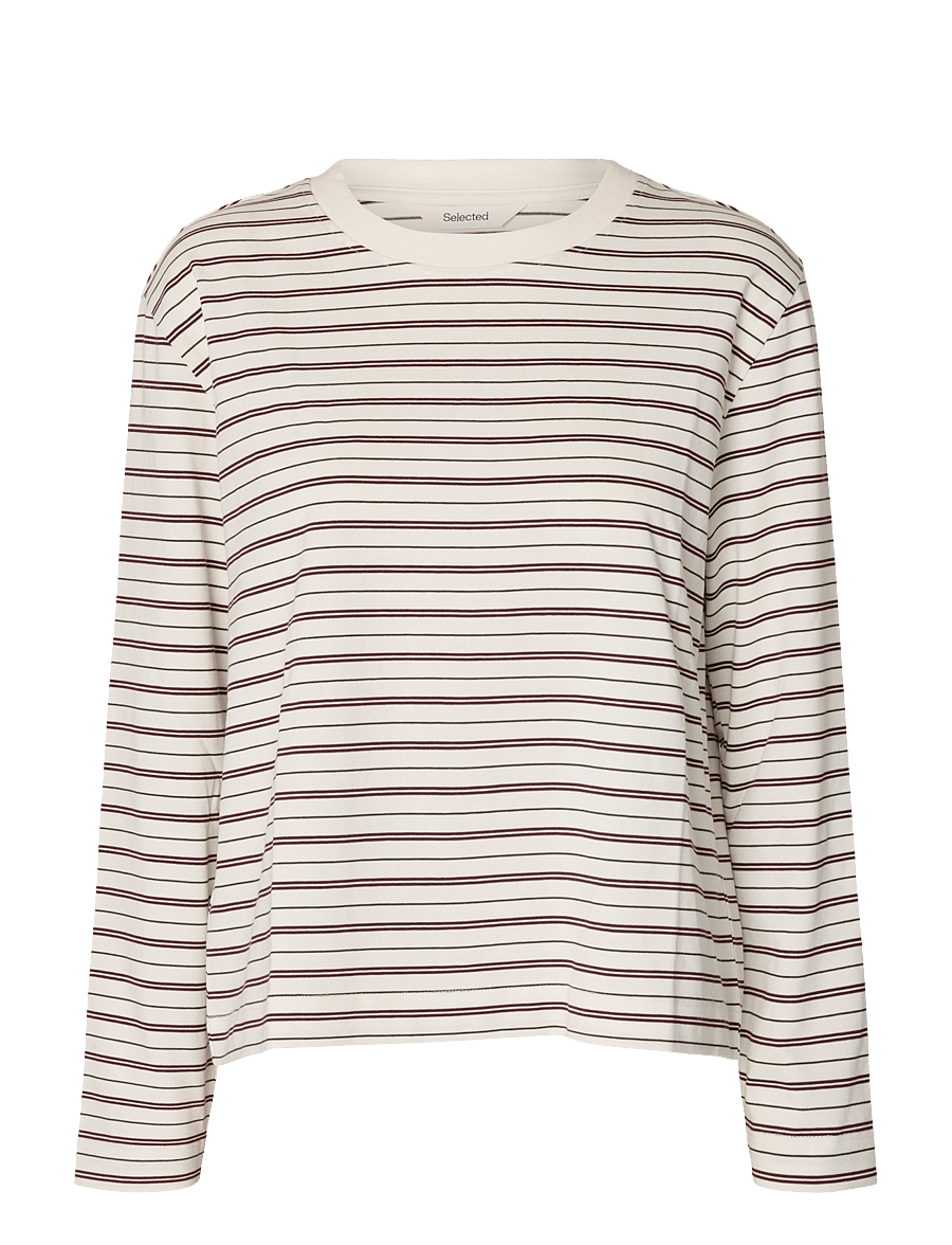 Selected - SLWESSENTIAL LS STRIPED BOXY TEE NOOS - langärmlige tops - tawny port - 1