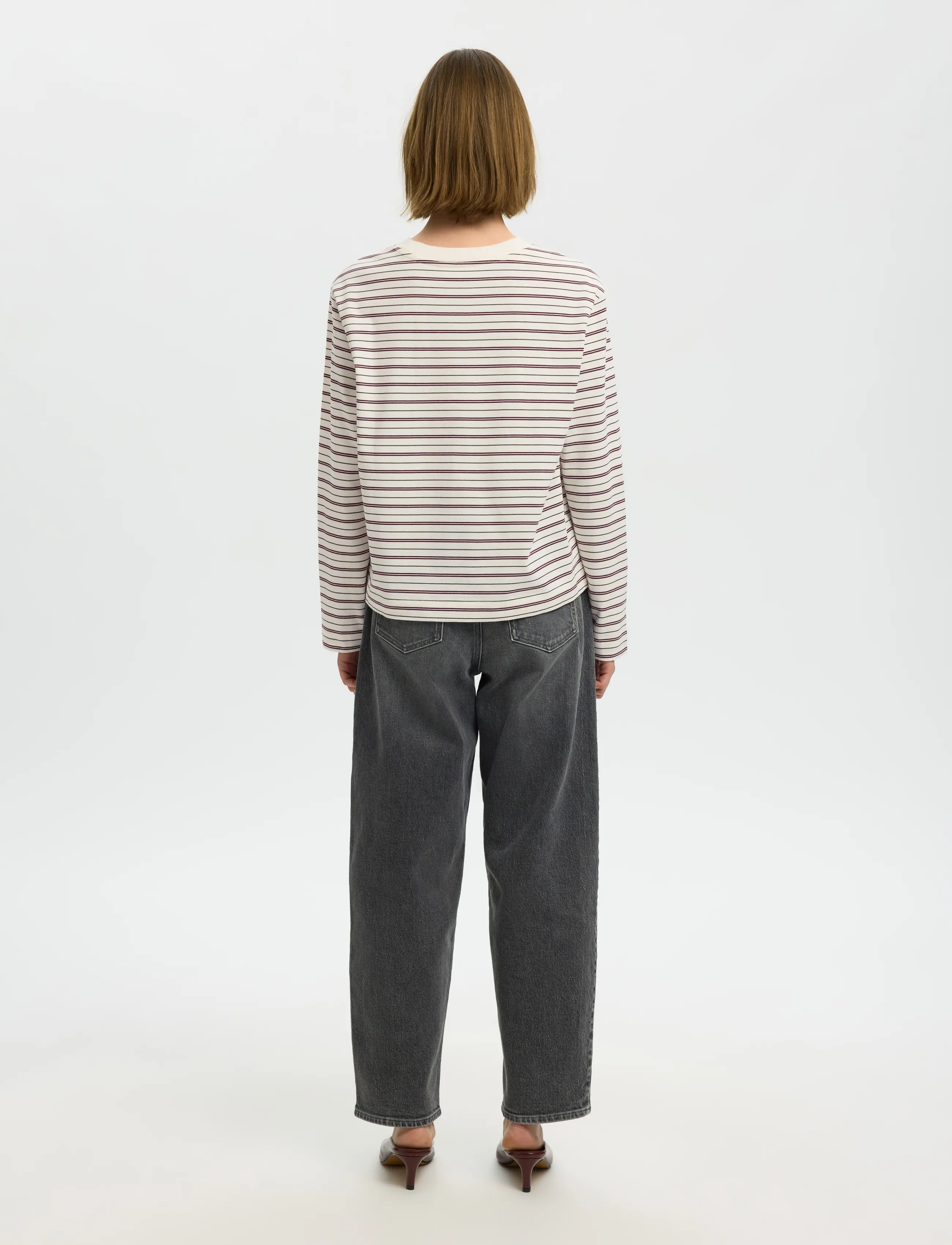 Selected - SLWESSENTIAL LS STRIPED BOXY TEE NOOS - pikkade varrukatega topid - tawny port - 2