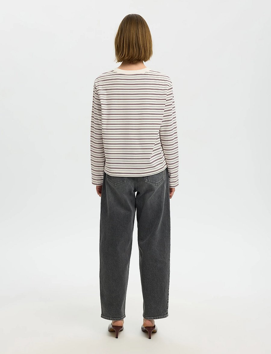 Selected - SLWESSENTIAL LS STRIPED BOXY TEE NOOS - langärmlige tops - tawny port - 2
