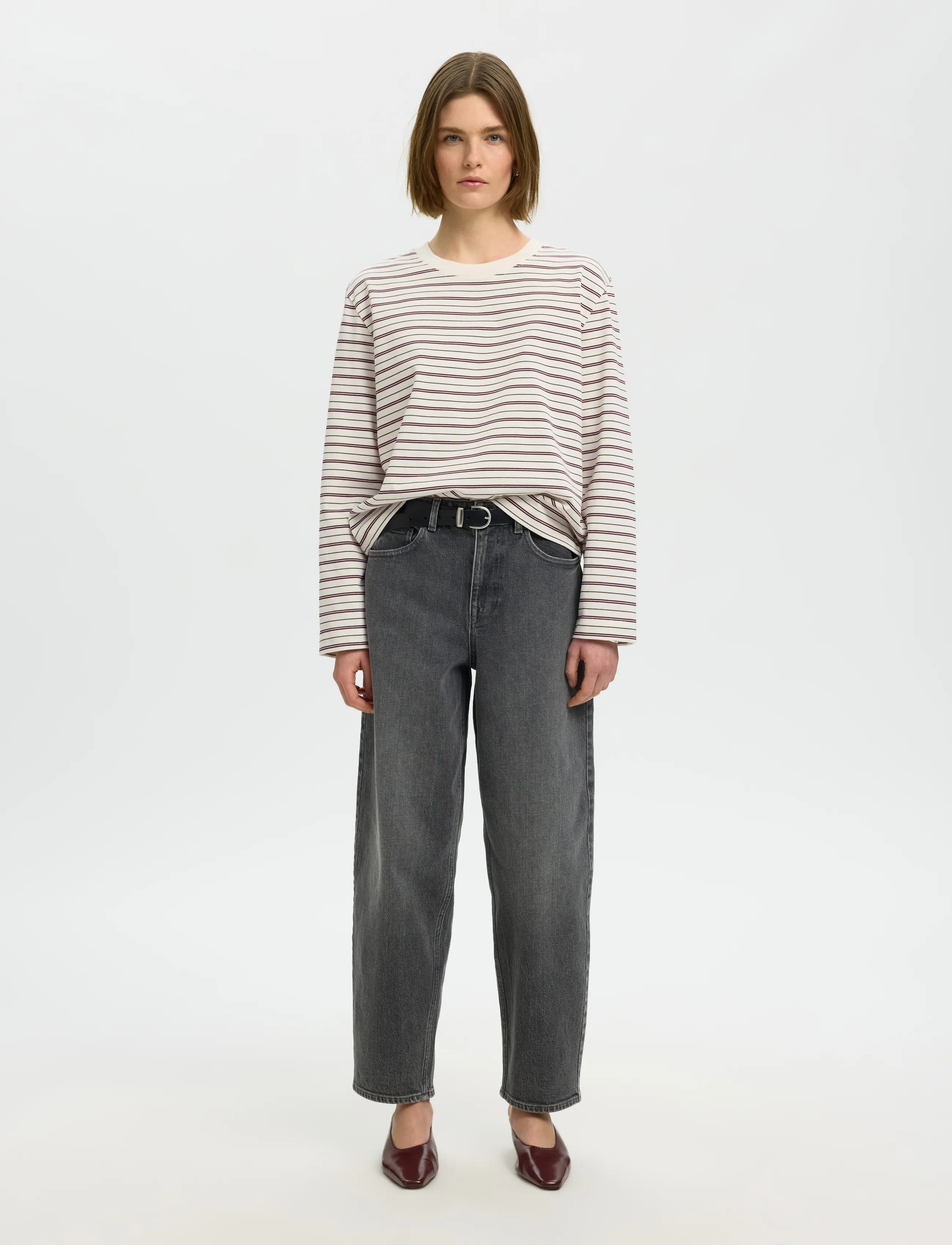 Selected - SLWESSENTIAL LS STRIPED BOXY TEE NOOS - pikkade varrukatega topid - tawny port - 3