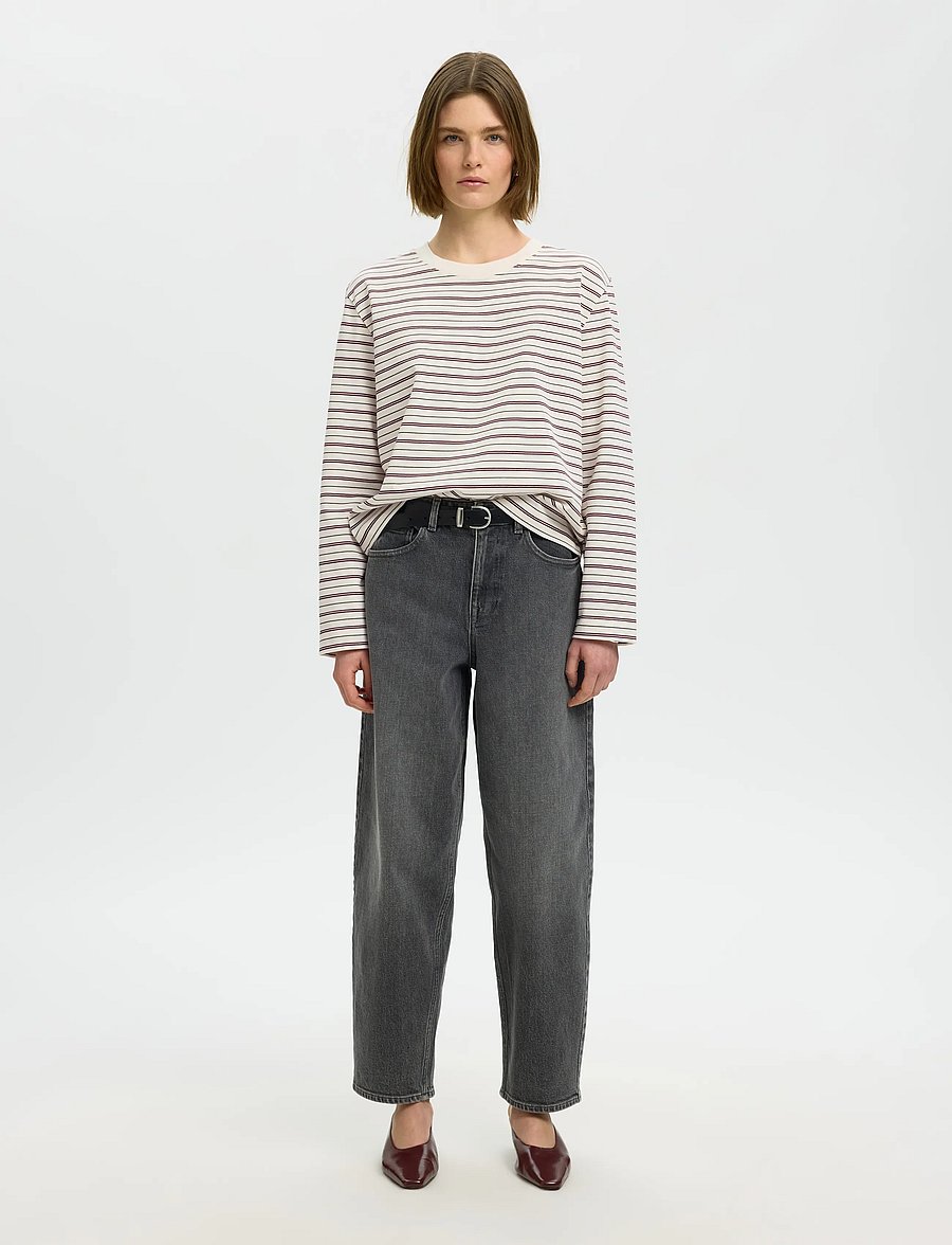 Selected - SLWESSENTIAL LS STRIPED BOXY TEE NOOS - langärmlige tops - tawny port - 3