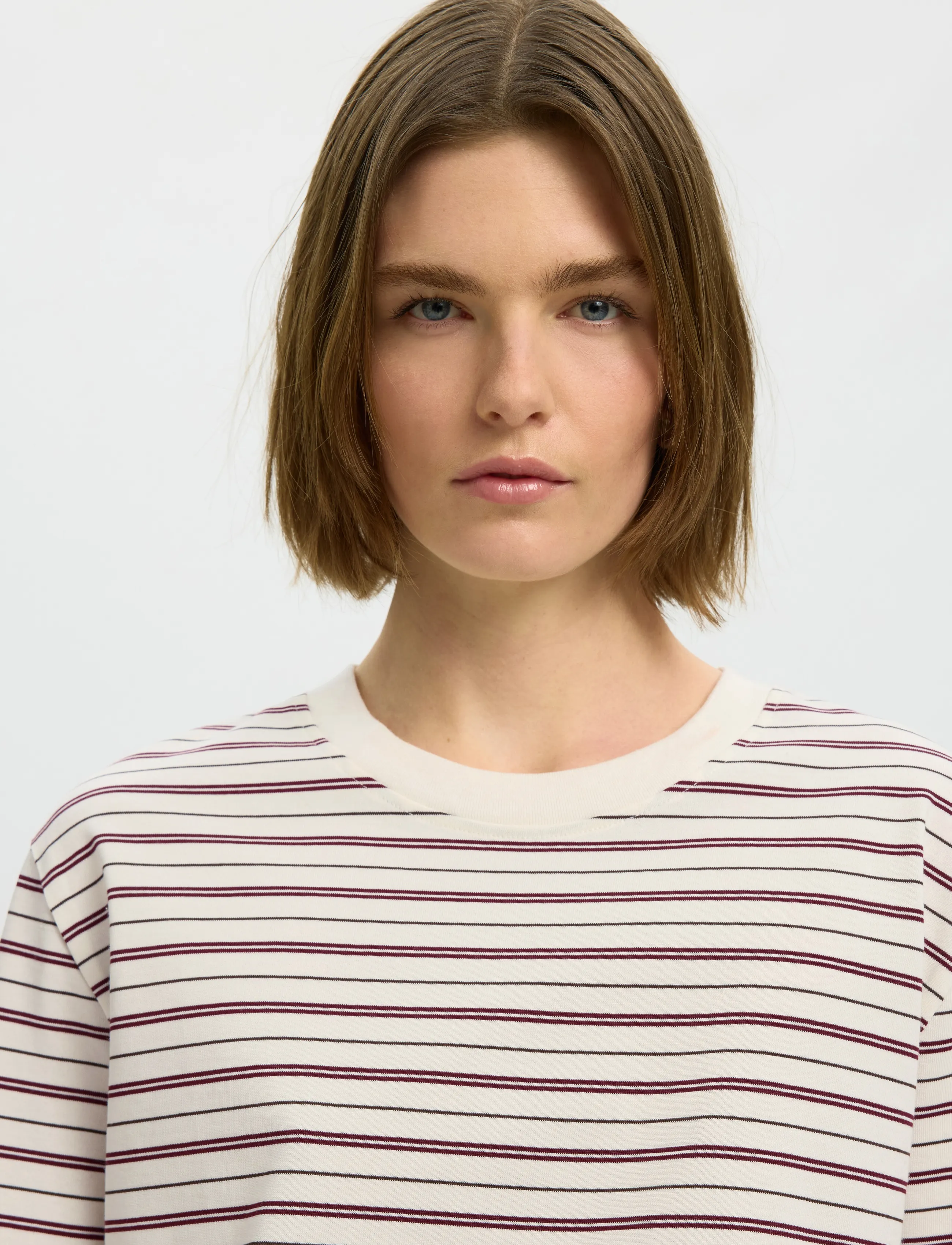 Selected - SLWESSENTIAL LS STRIPED BOXY TEE NOOS - pikkade varrukatega topid - tawny port - 4