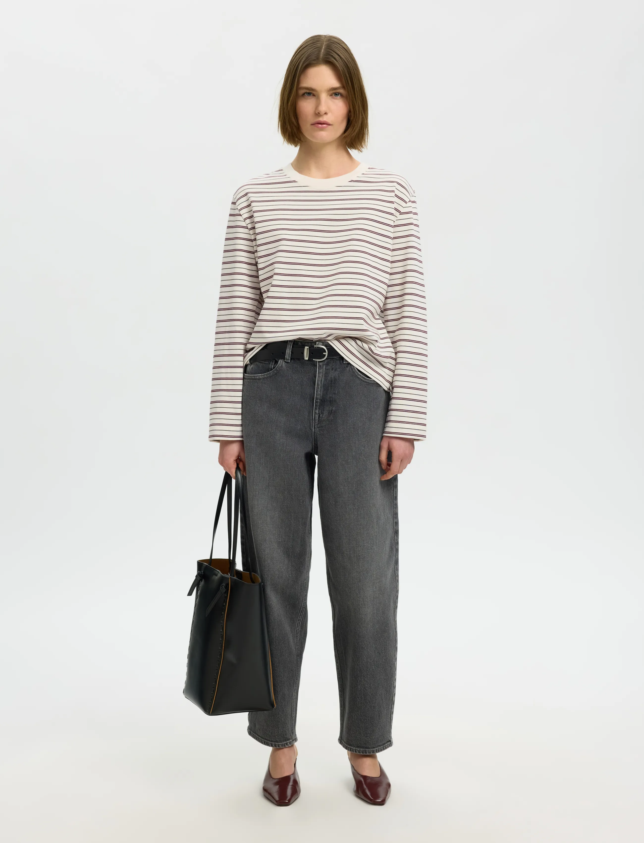 Selected - SLWESSENTIAL LS STRIPED BOXY TEE NOOS - pikkade varrukatega topid - tawny port - 5