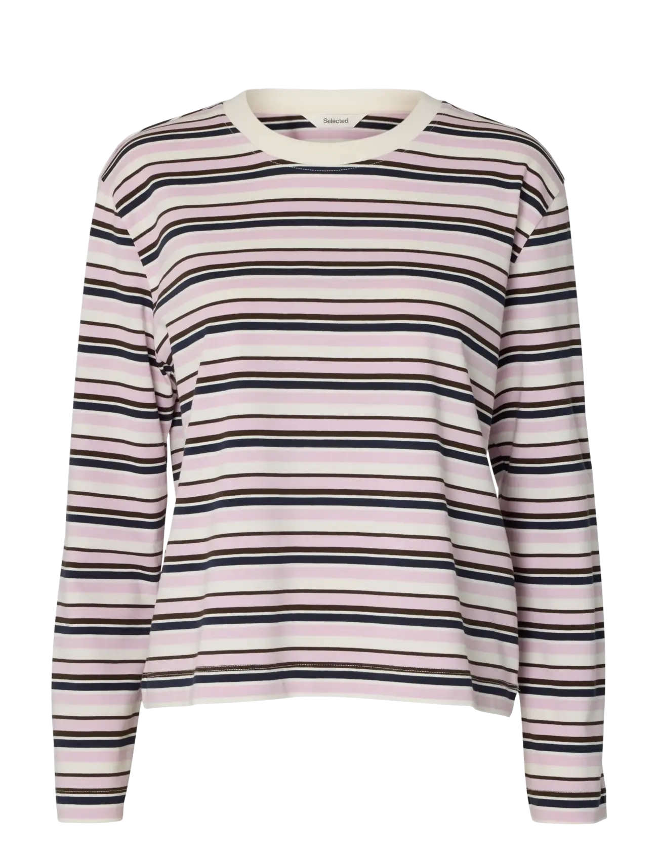 Selected SLWESSENTIAL LS STRIPED BOXY TEE NOOS - T-shirts & Toppe - WINSOME ORCHID / pink/rose