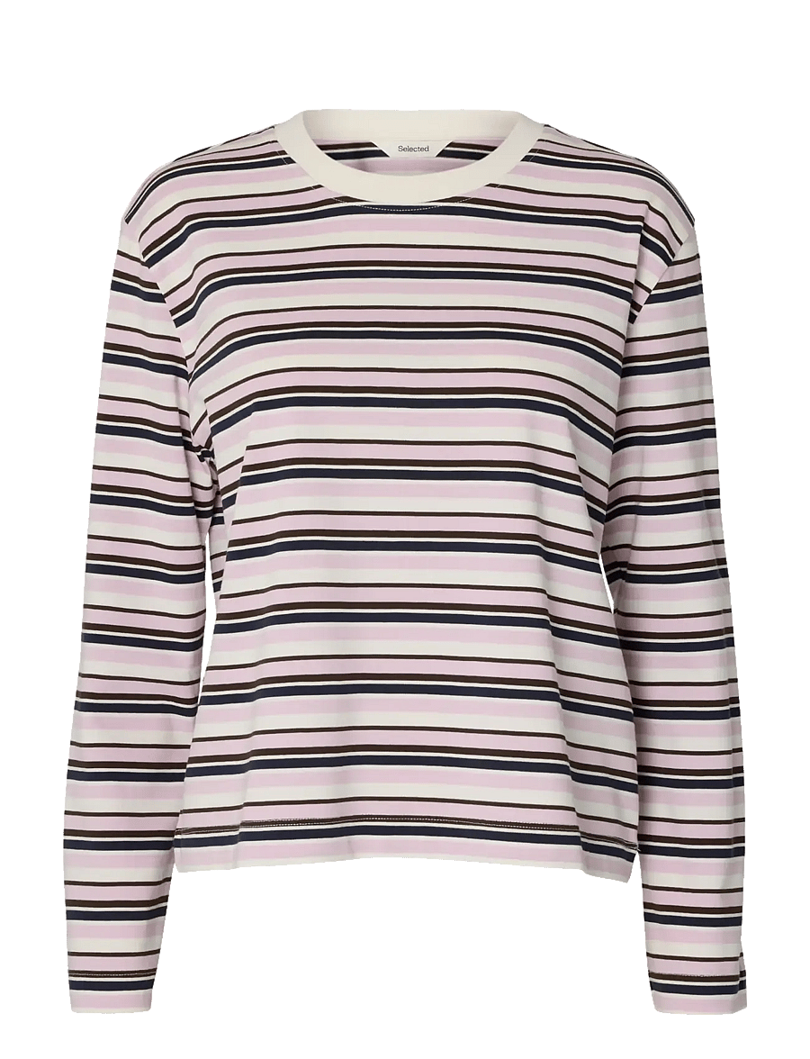Selected - SLWESSENTIAL LS STRIPED BOXY TEE NOOS - pitkähihaiset paidat - winsome orchid - 1