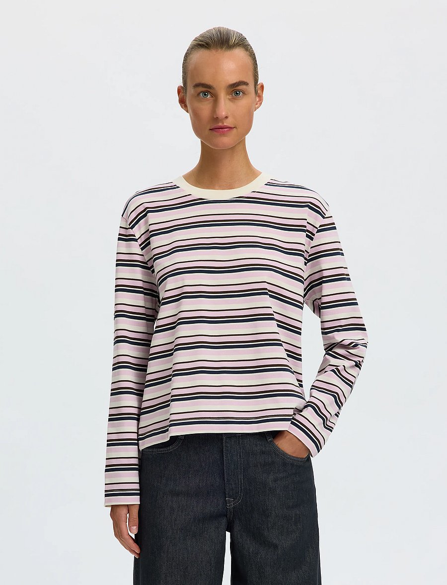 Selected - SLWESSENTIAL LS STRIPED BOXY TEE NOOS - pitkähihaiset paidat - winsome orchid - 0