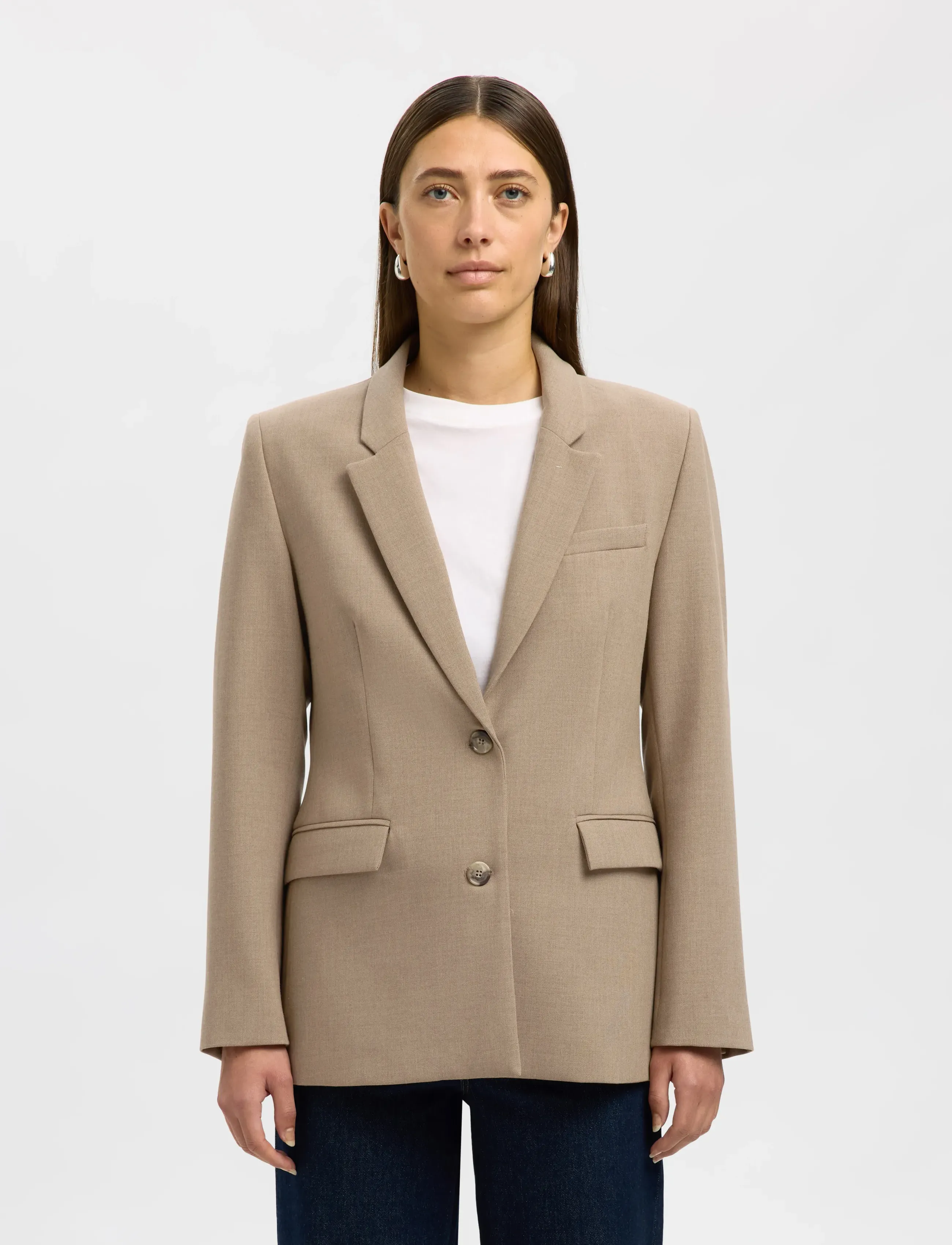 Selected Slwrita Ls Classic Blazer Camel Mel Noos, 34, Brown, Blazere > Enkeltradede Blazere, Dame