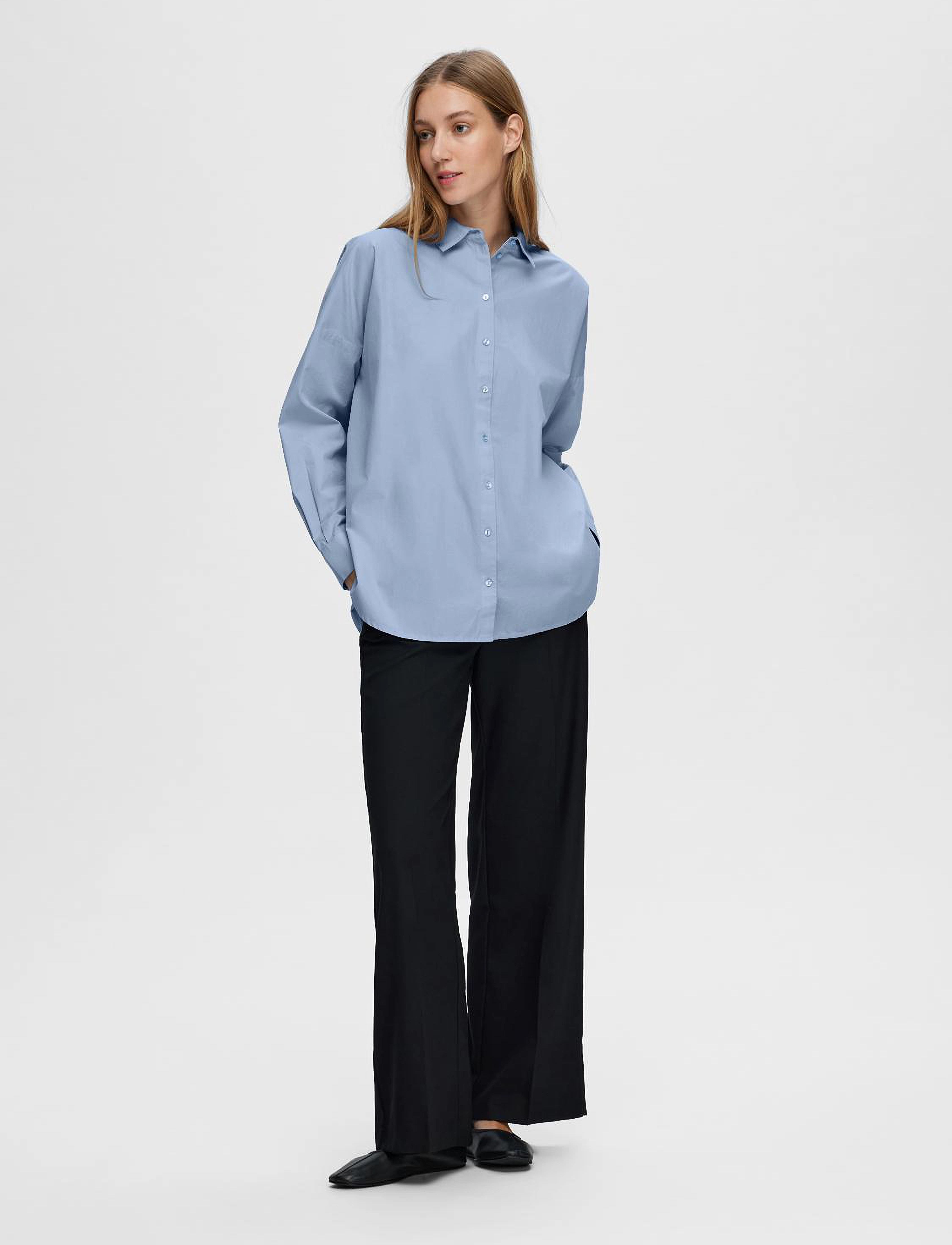 Selected - SLFDINA-SANNI LS SHIRT NOOS - cashmere blue - 5