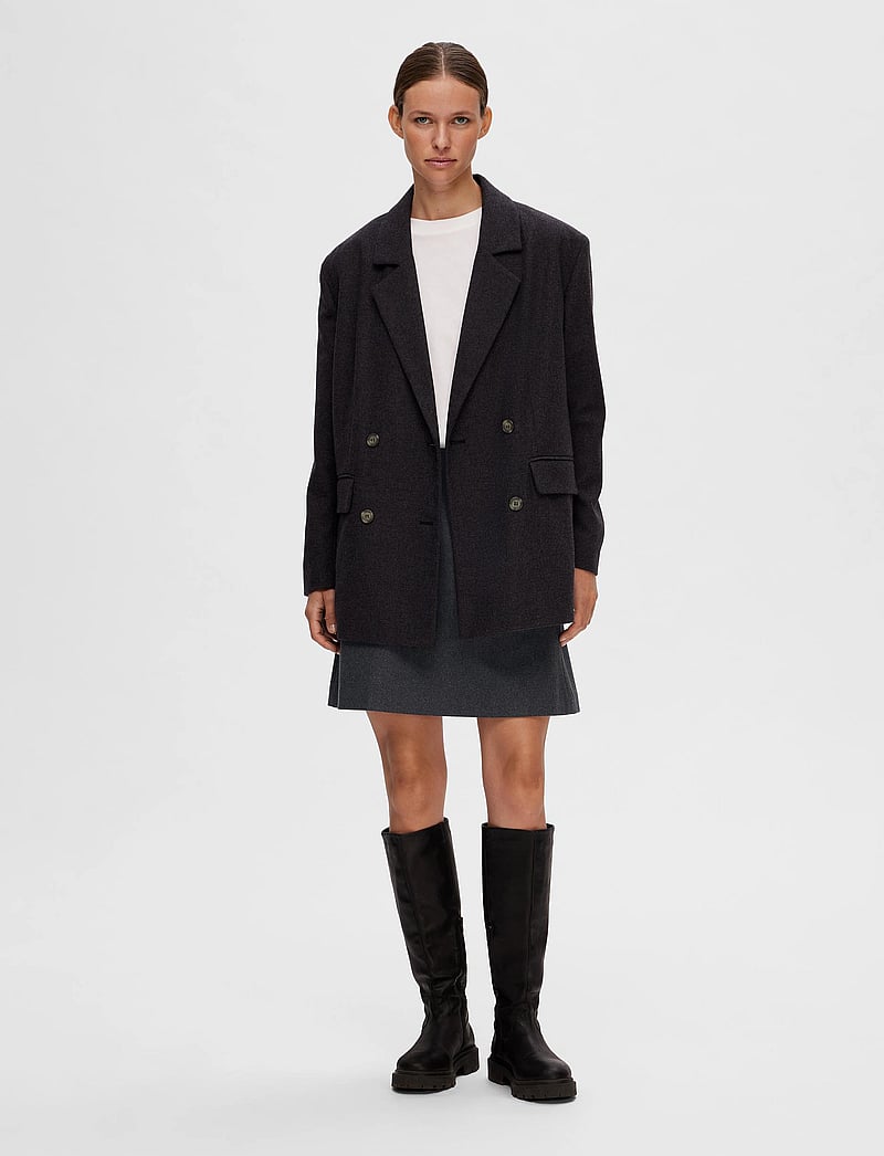 Selected - SLFMERCY-ULA HW MINI WOOL SKIRT - miniseelikud - dark grey melange - 4