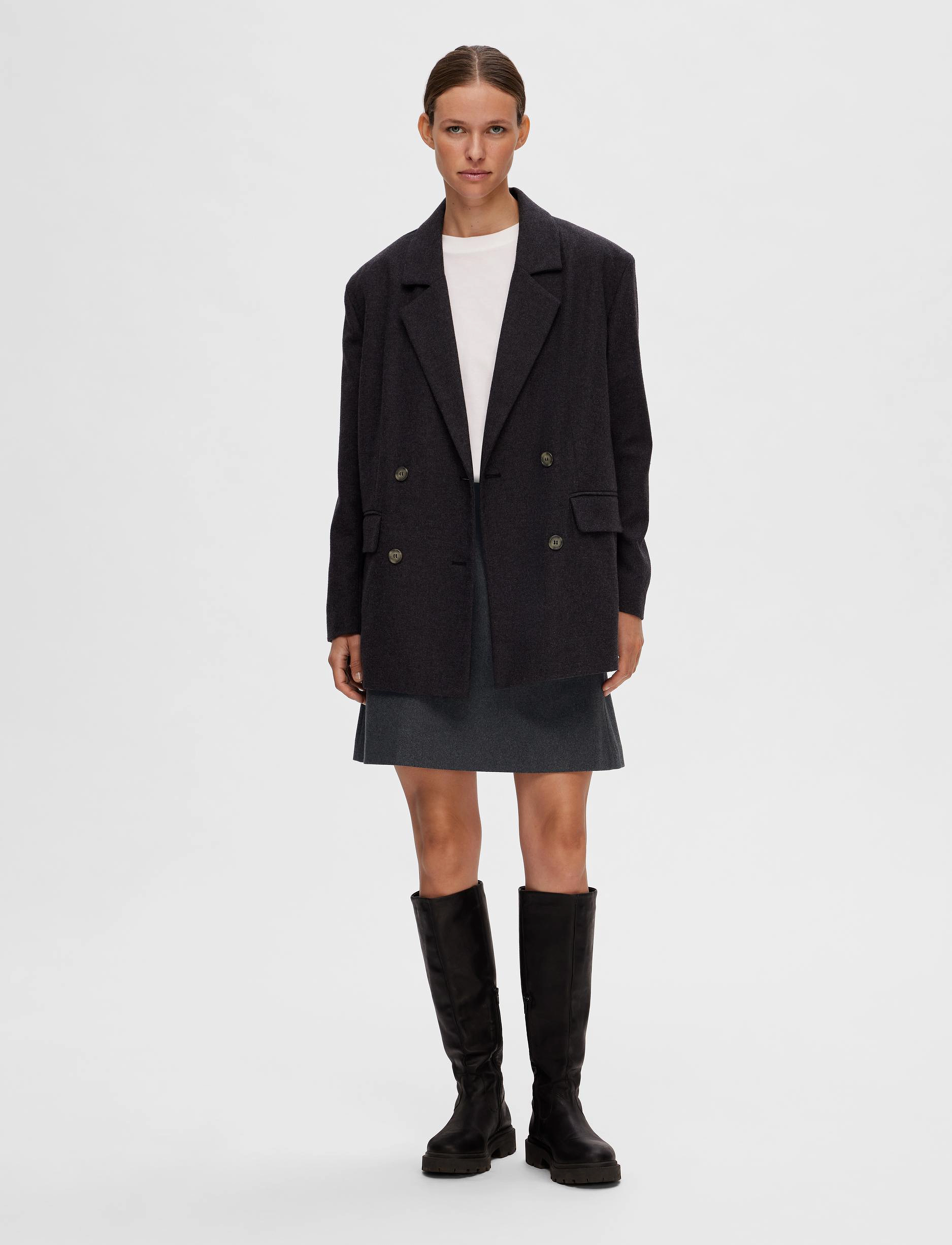 Selected - SLFMERCY-ULA HW MINI WOOL SKIRT - kurze röcke - dark grey melange - 4