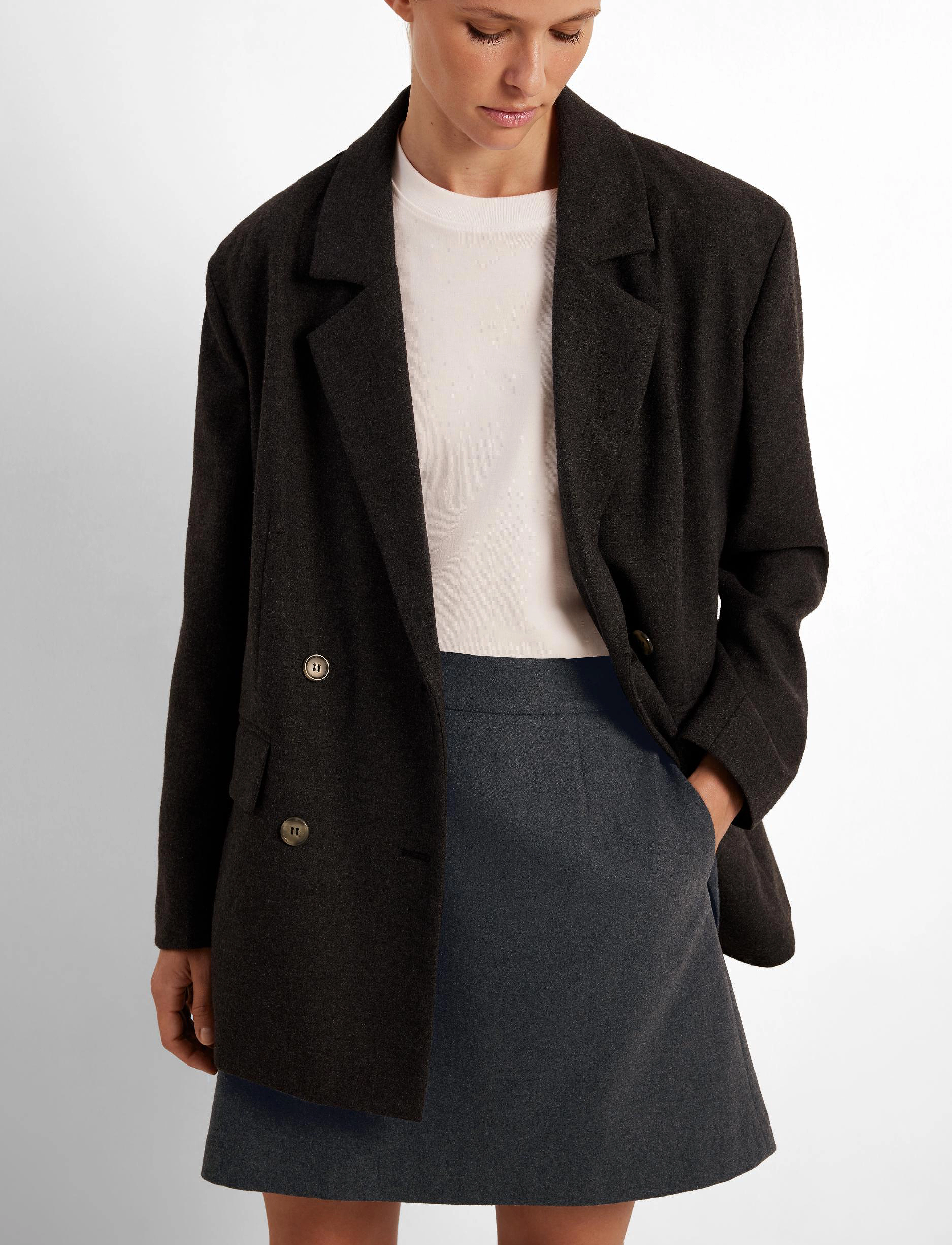 Selected - SLFMERCY-ULA HW MINI WOOL SKIRT - kurze röcke - dark grey melange - 5