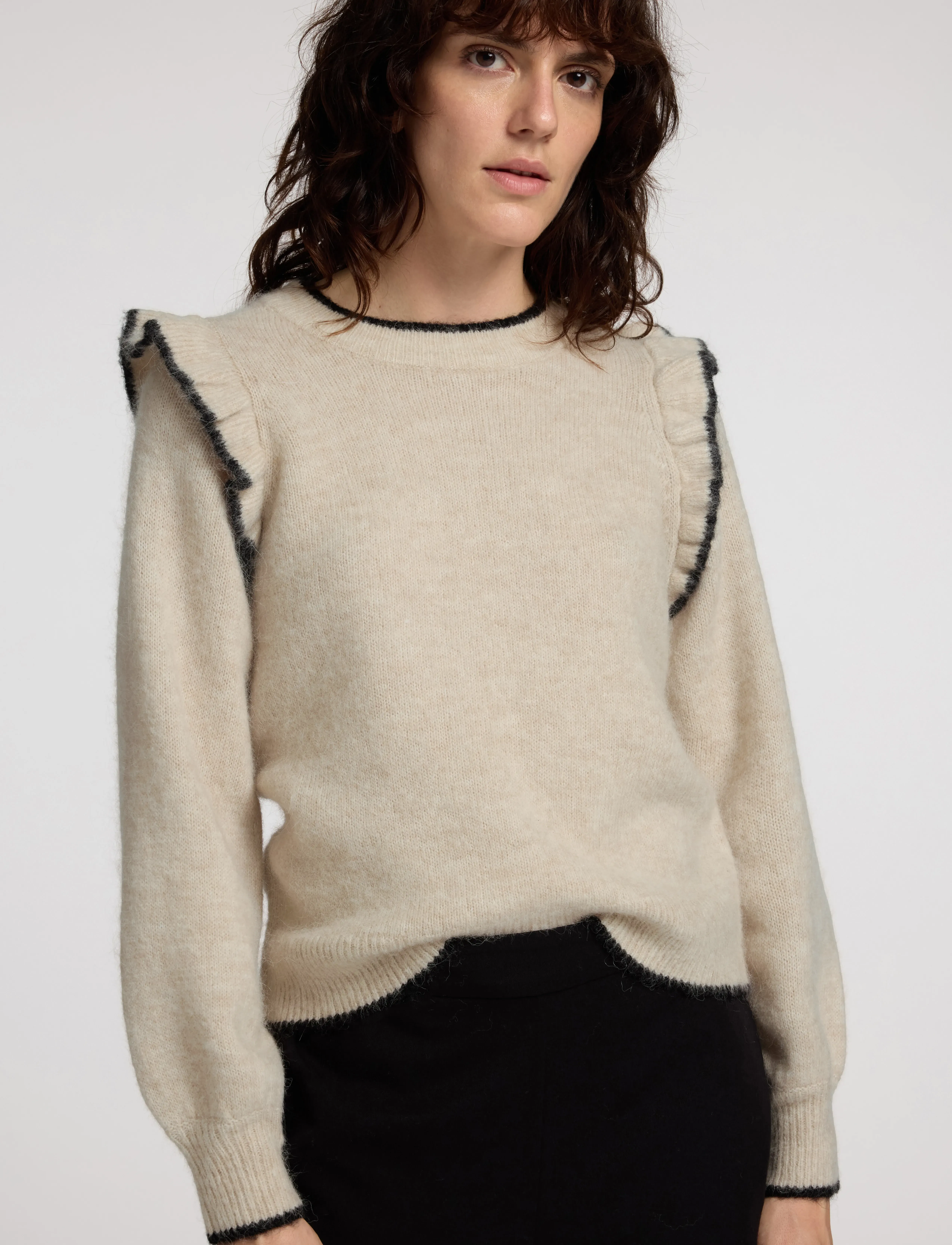 Selected - SLFALVA FRILLS LS KNIT O-NECK - pullover - birch - 5