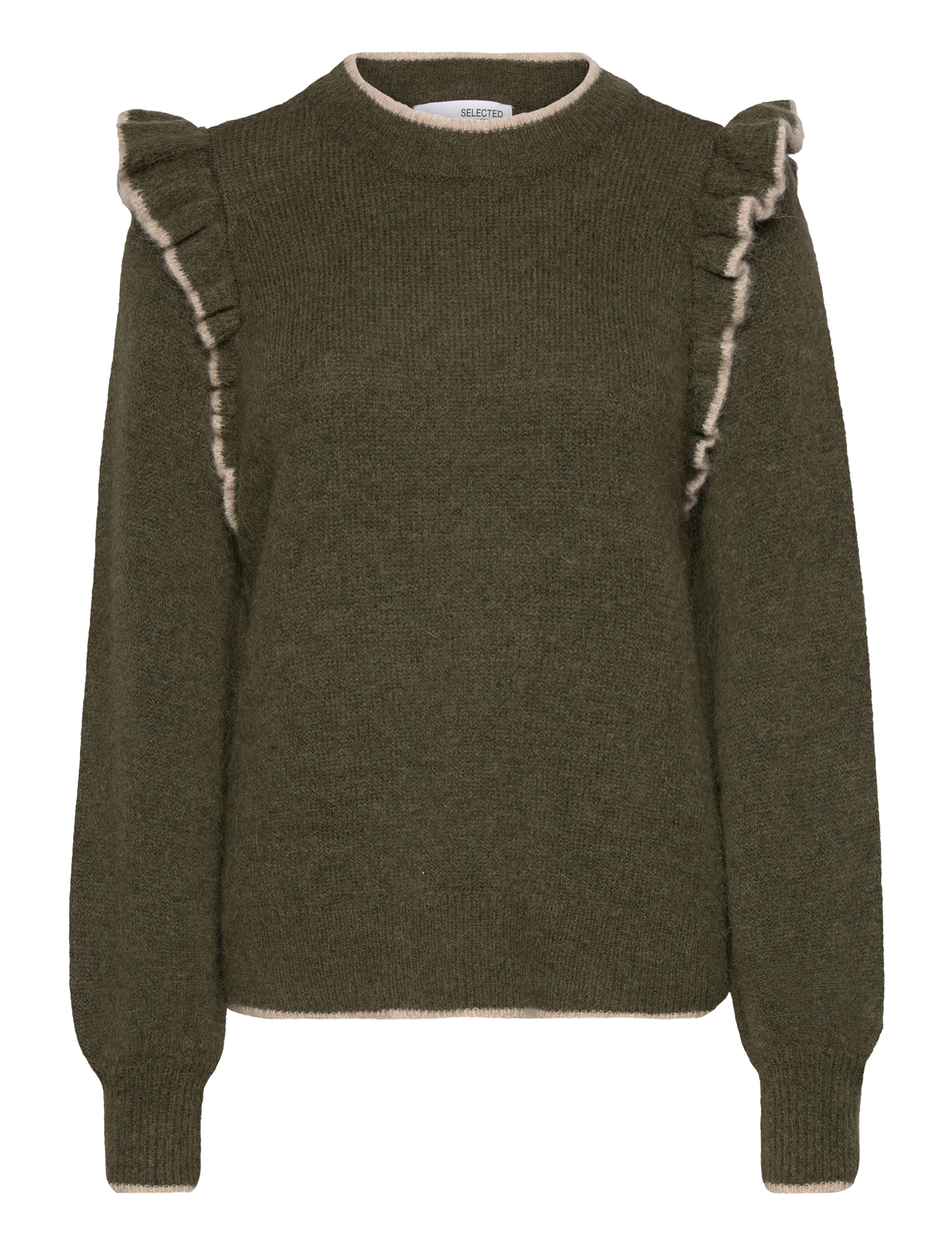 Selected SLFALVA FRILLS LS KNIT O-NECK - Trøjer - KALAMATA / green