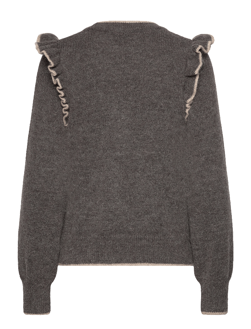Selected - SLFALVA FRILLS LS KNIT O-NECK - striktrøjer - medium grey melange - 2