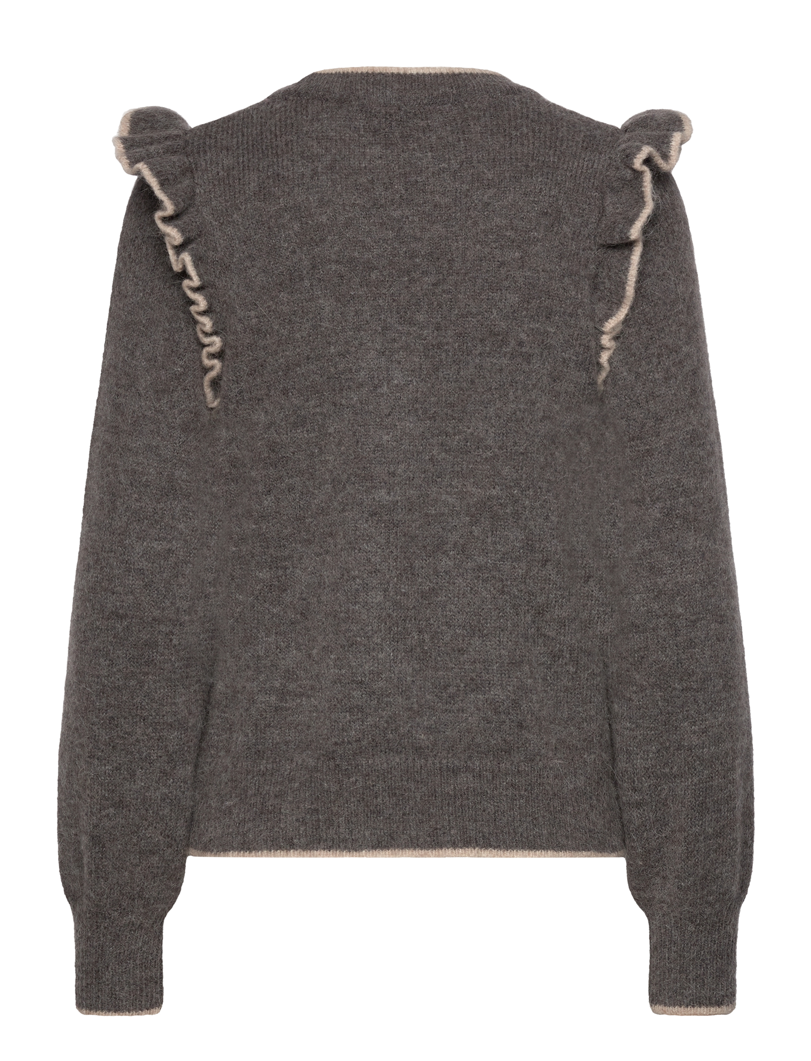 Selected - SLFALVA FRILLS LS KNIT O-NECK - pullover - medium grey melange - 2