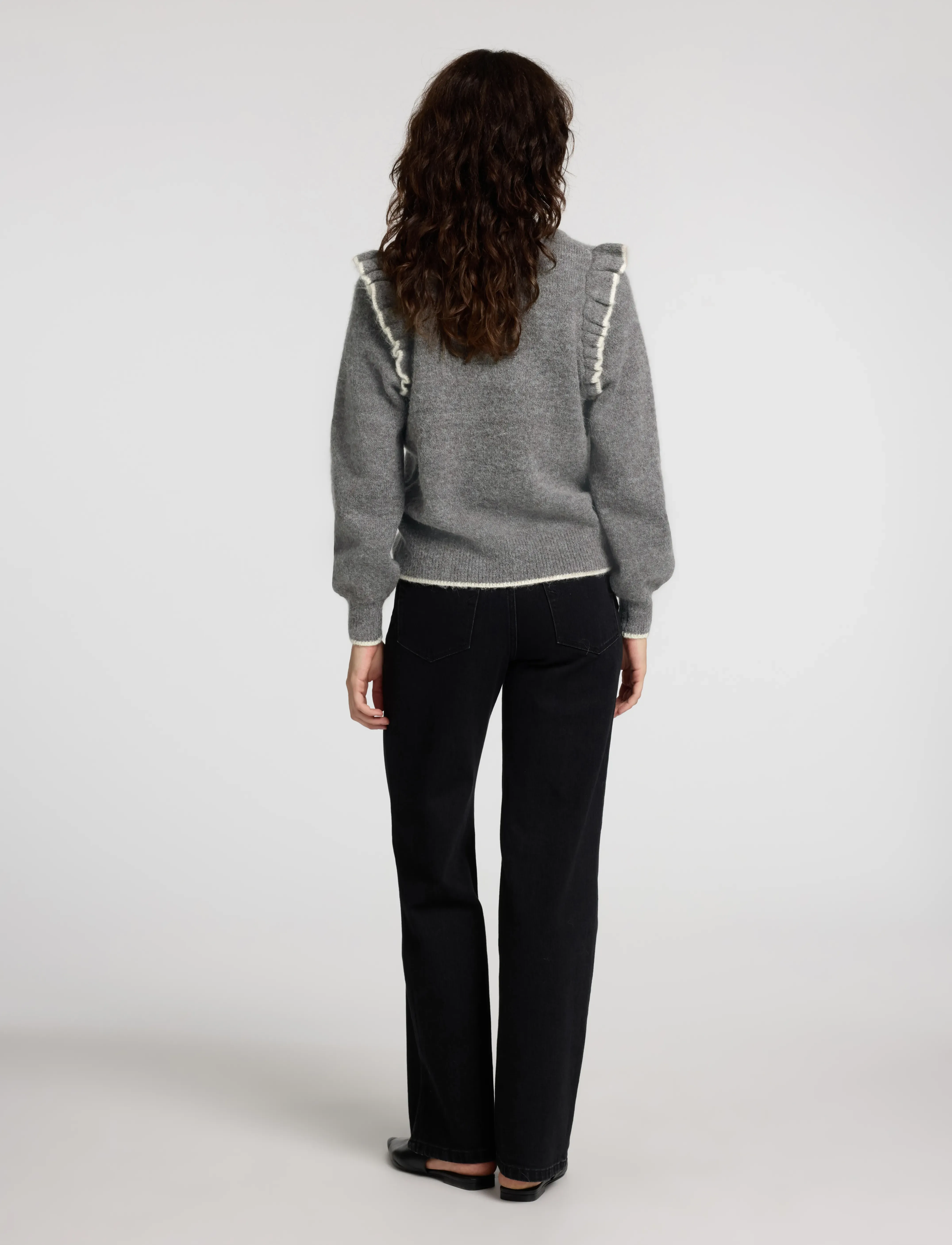 Selected - SLFALVA FRILLS LS KNIT O-NECK - pullover - medium grey melange - 3