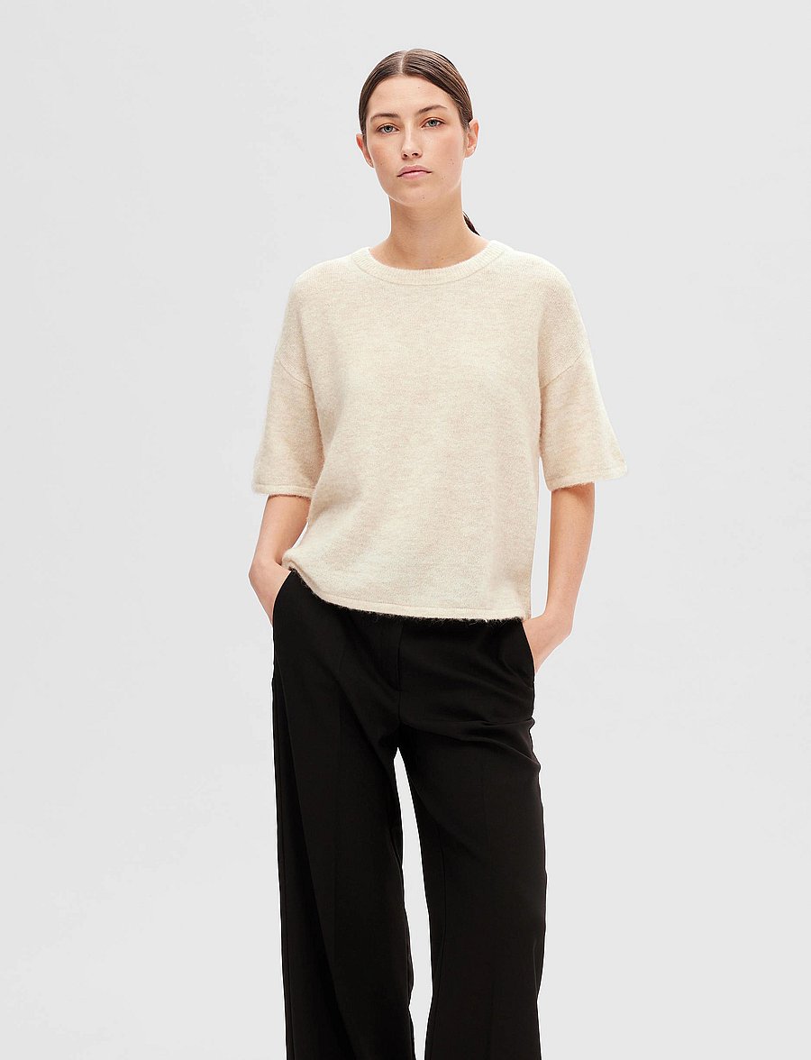 Selected - SLFMALINE-LILIANA 2/4 KNIT O-NECK NOOS - pulls - birch - 0