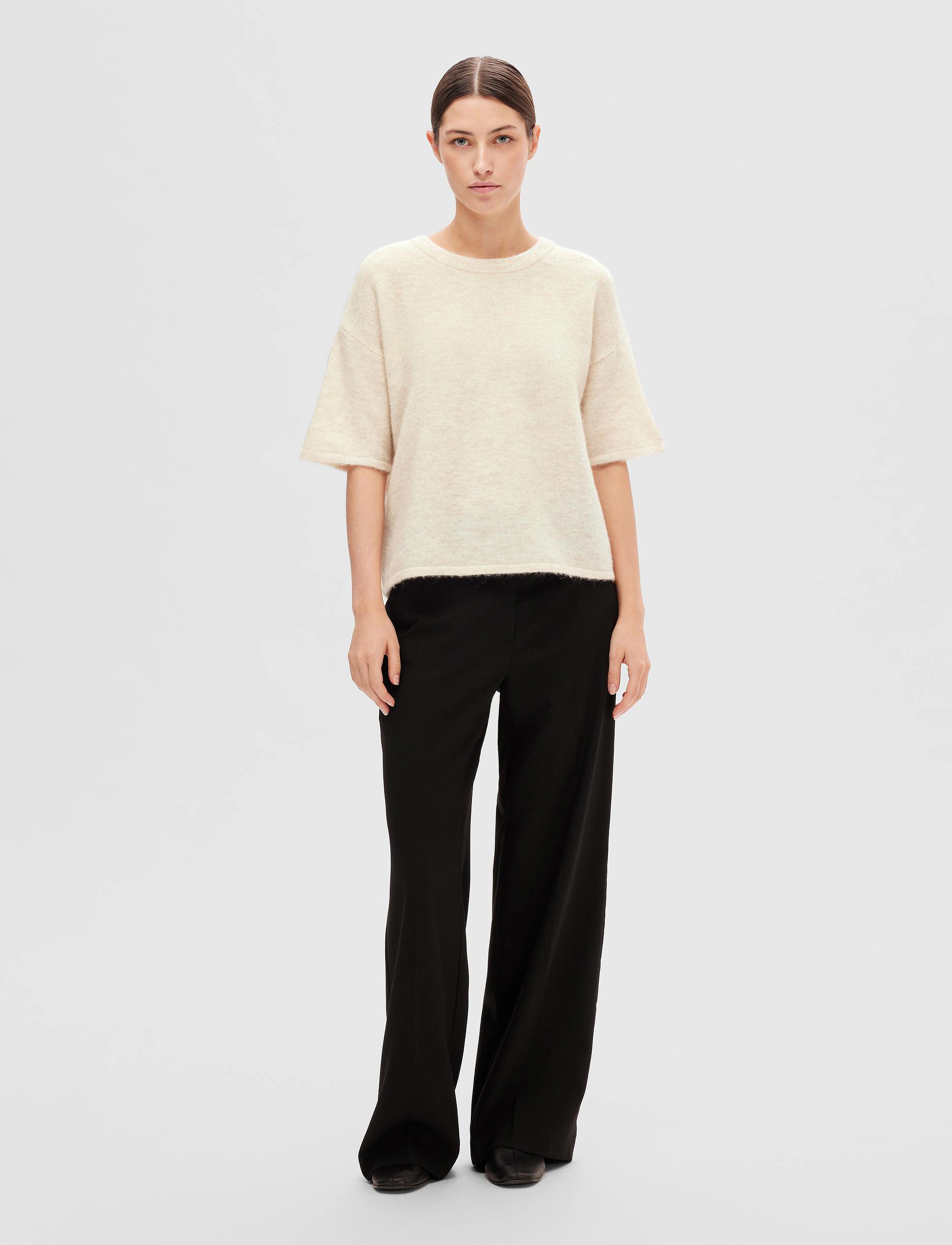 Selected - SLFMALINE-LILIANA 2/4 KNIT O-NECK NOOS - pulls - birch - 4