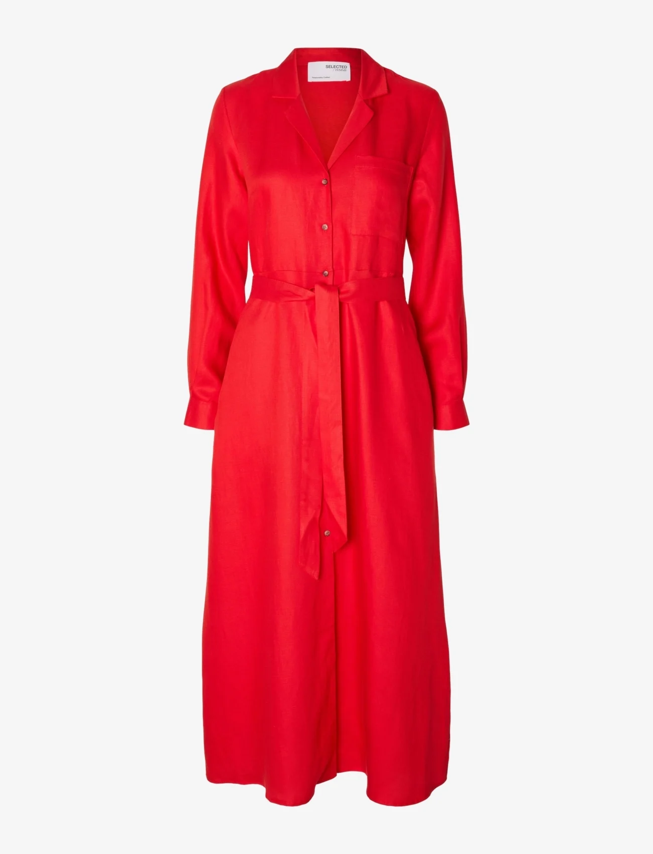 Selected Femme - SLFLYRA LS ANKLE LINEN SHIRT DRESS B - maxi kjoler - flame scarlet - 0