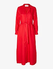 Selected Femme - SLFLYRA LS ANKLE LINEN SHIRT DRESS B - maxi dresses - flame scarlet - 0