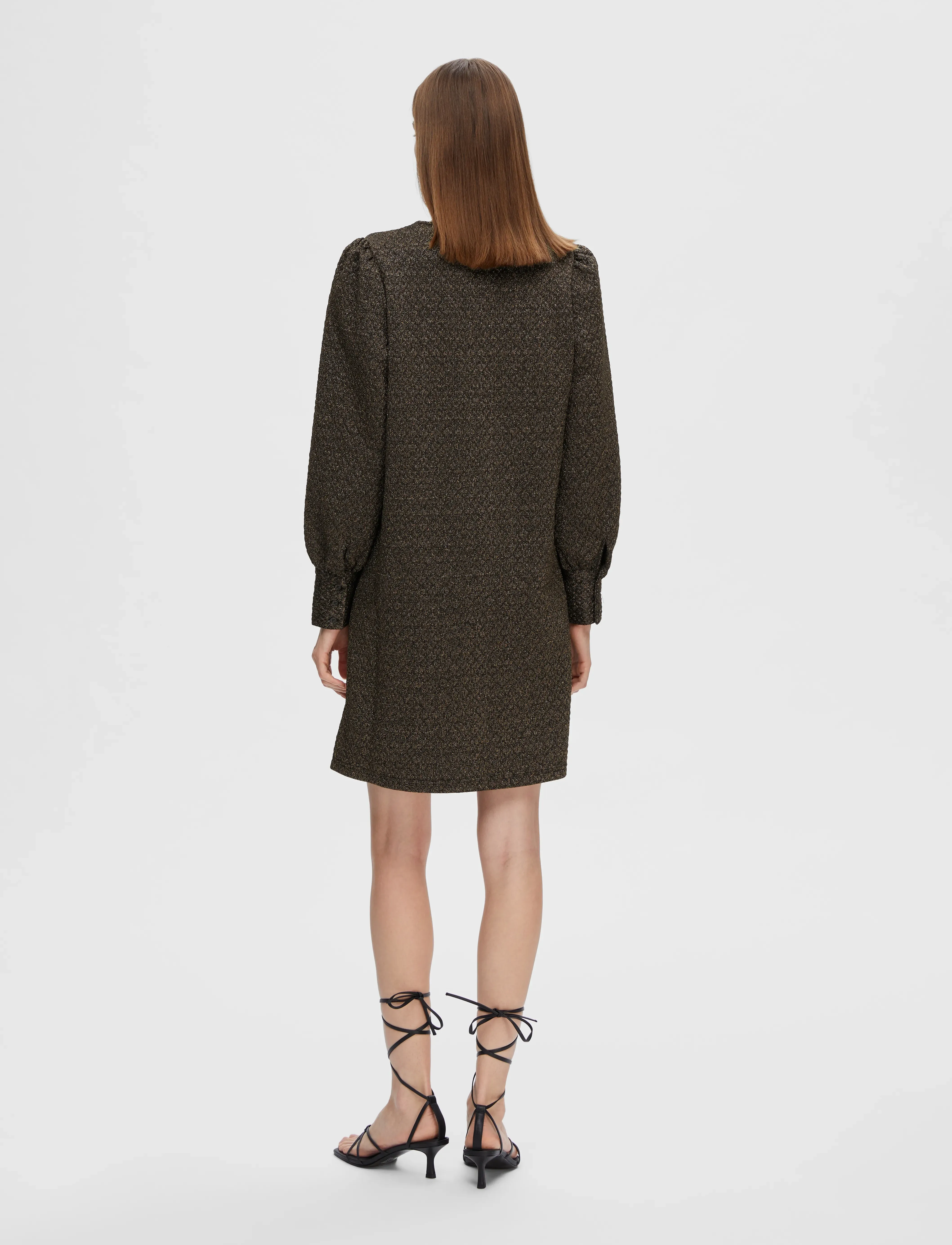 Selected - SLFAGNETHE GLITTER SHORT JAQUARD DRESS - korta klänningar - black - 4